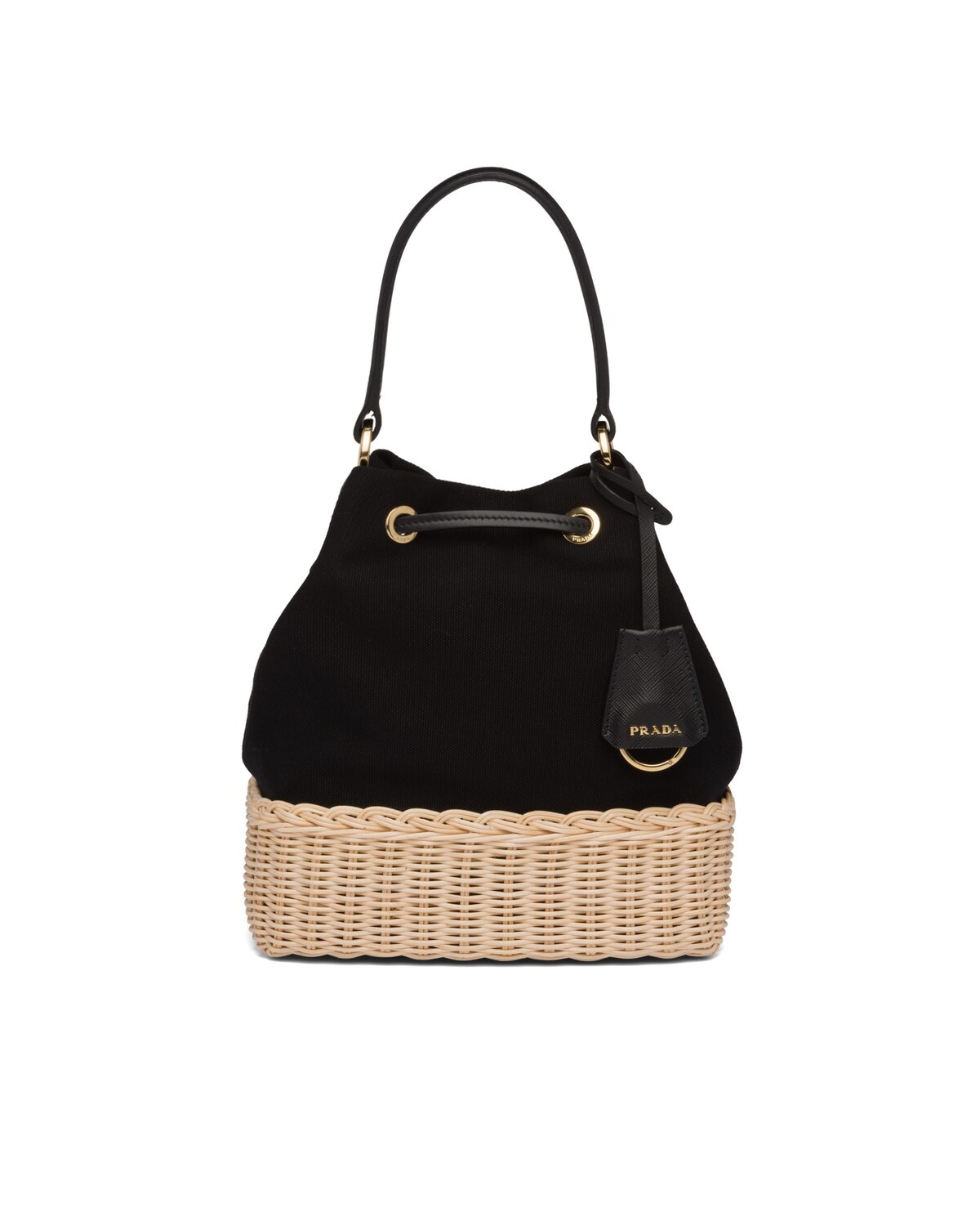 Wicker and Canvas Bucket Bag - 4