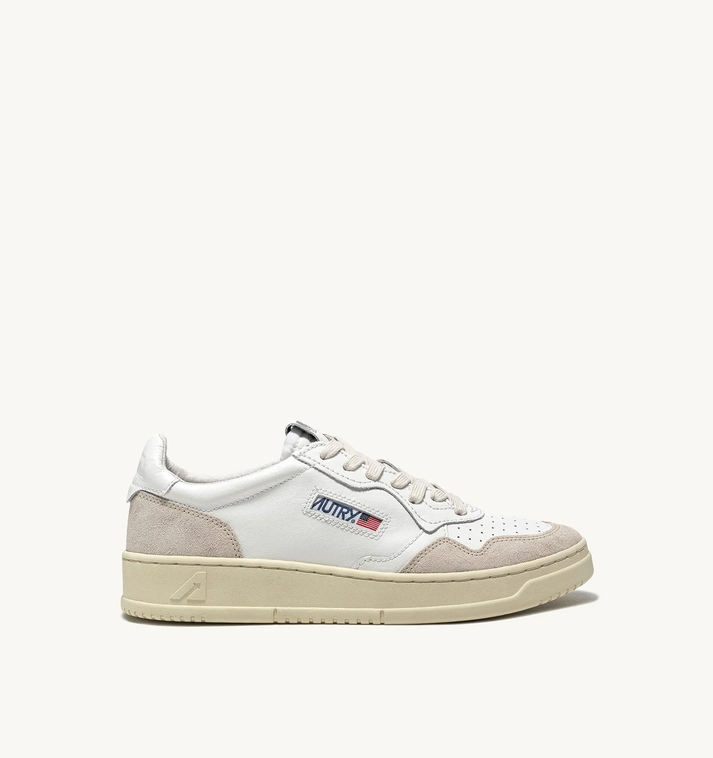 MEDALIST LOW SNEAKERS IN WHITE LEATHER AND BEIGE SUEDE - 1