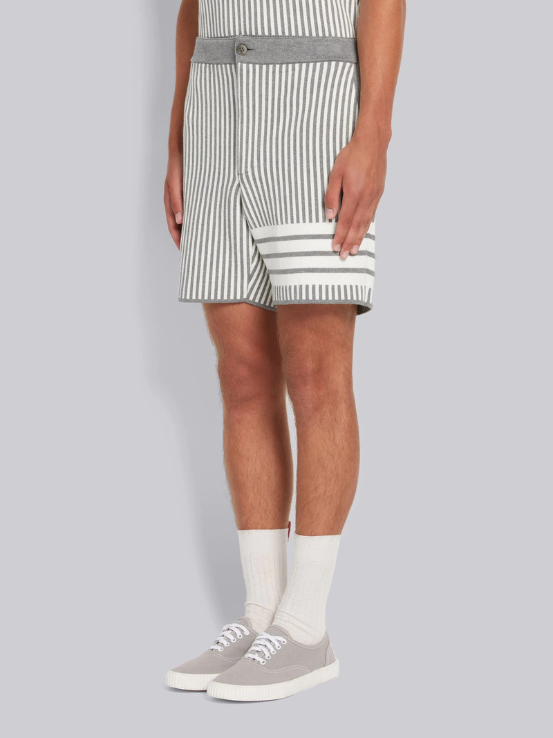 Thom Browne Light Grey Cotton Seersucker Jacquard 4-Bar Short outlook
