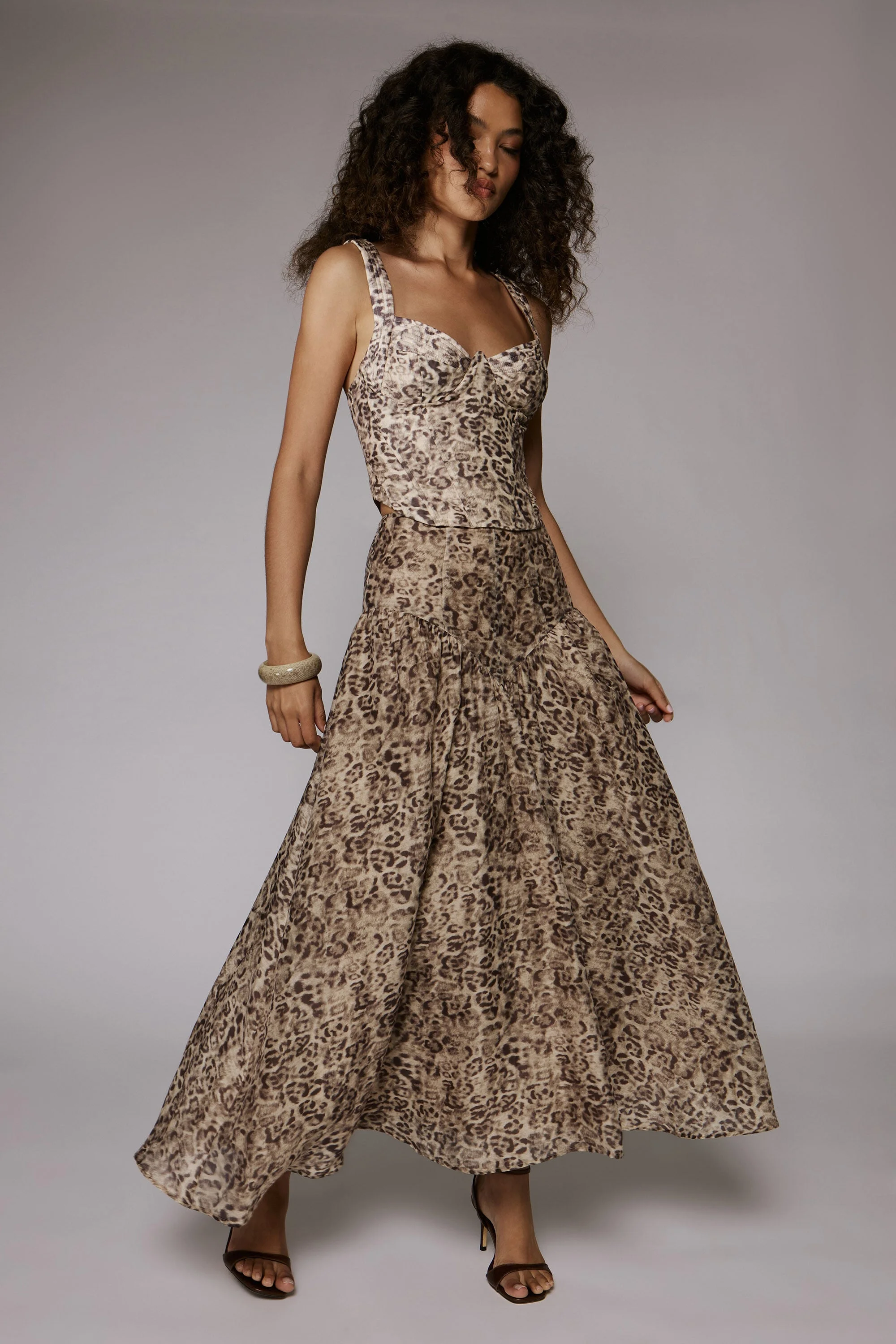 Hildie High Waisted Midi Skirt In Brown Leopard - 1