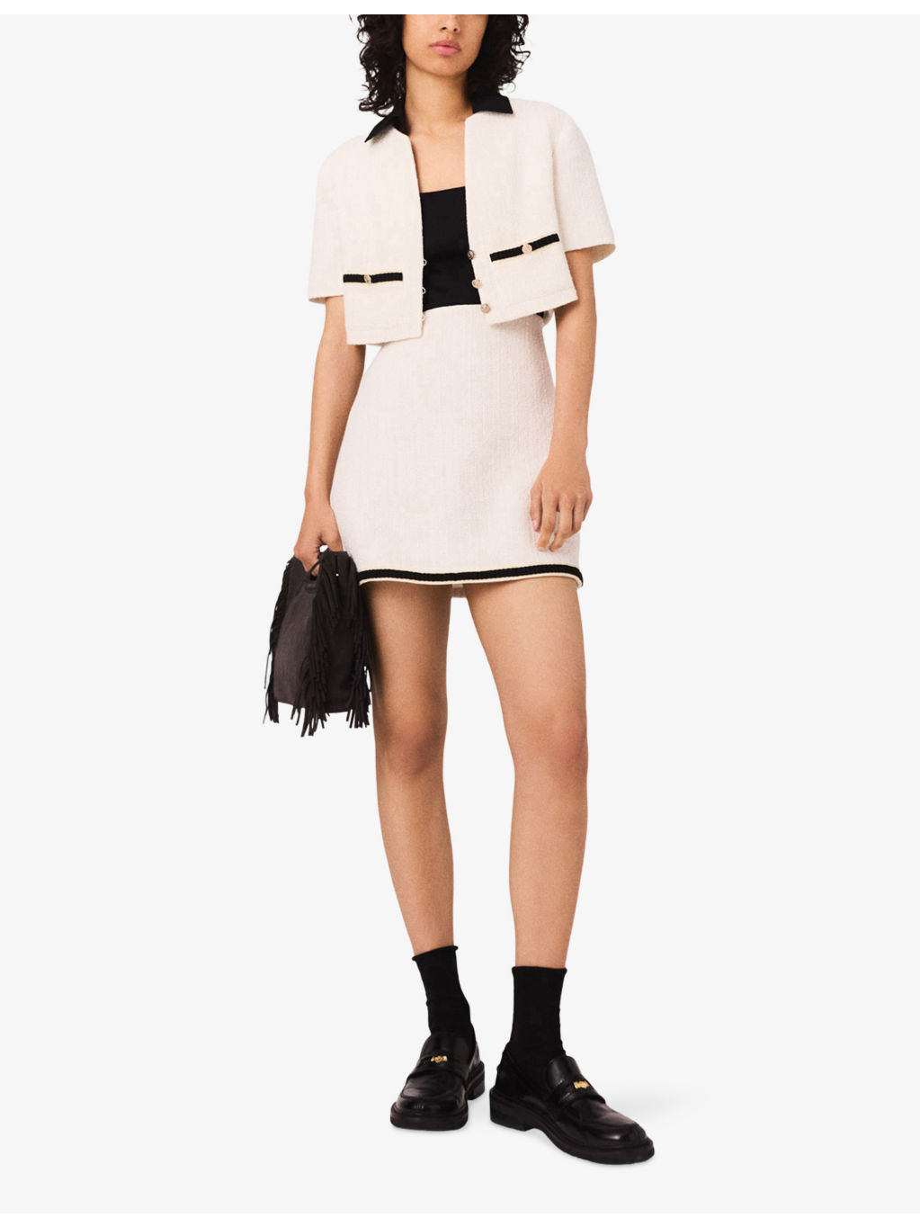 Two-In-One Contrast-Collar Tweed Mini Dress - 2