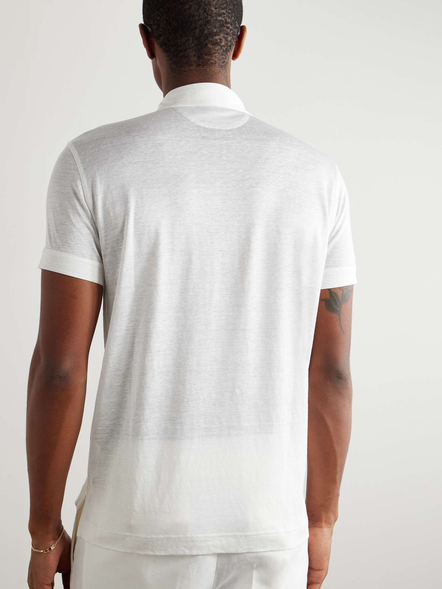 Slim-Fit Silk and Linen-Blend Polo Shirt - 4