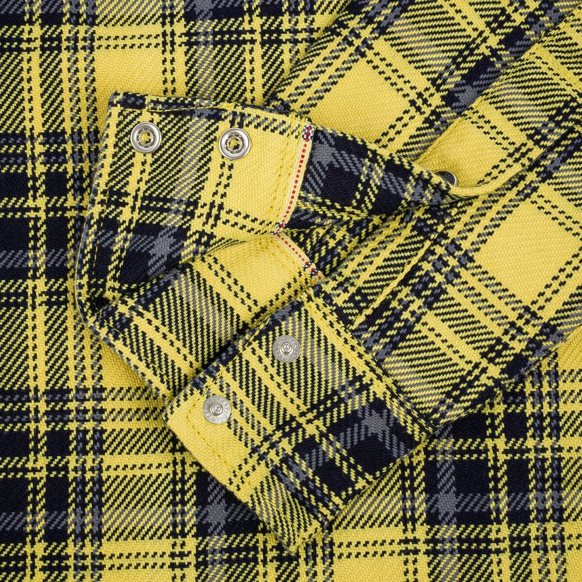 IHSH-411-YEL 9oz Selvedge Indigo Check Flannel Western Shirt Yellow - 4