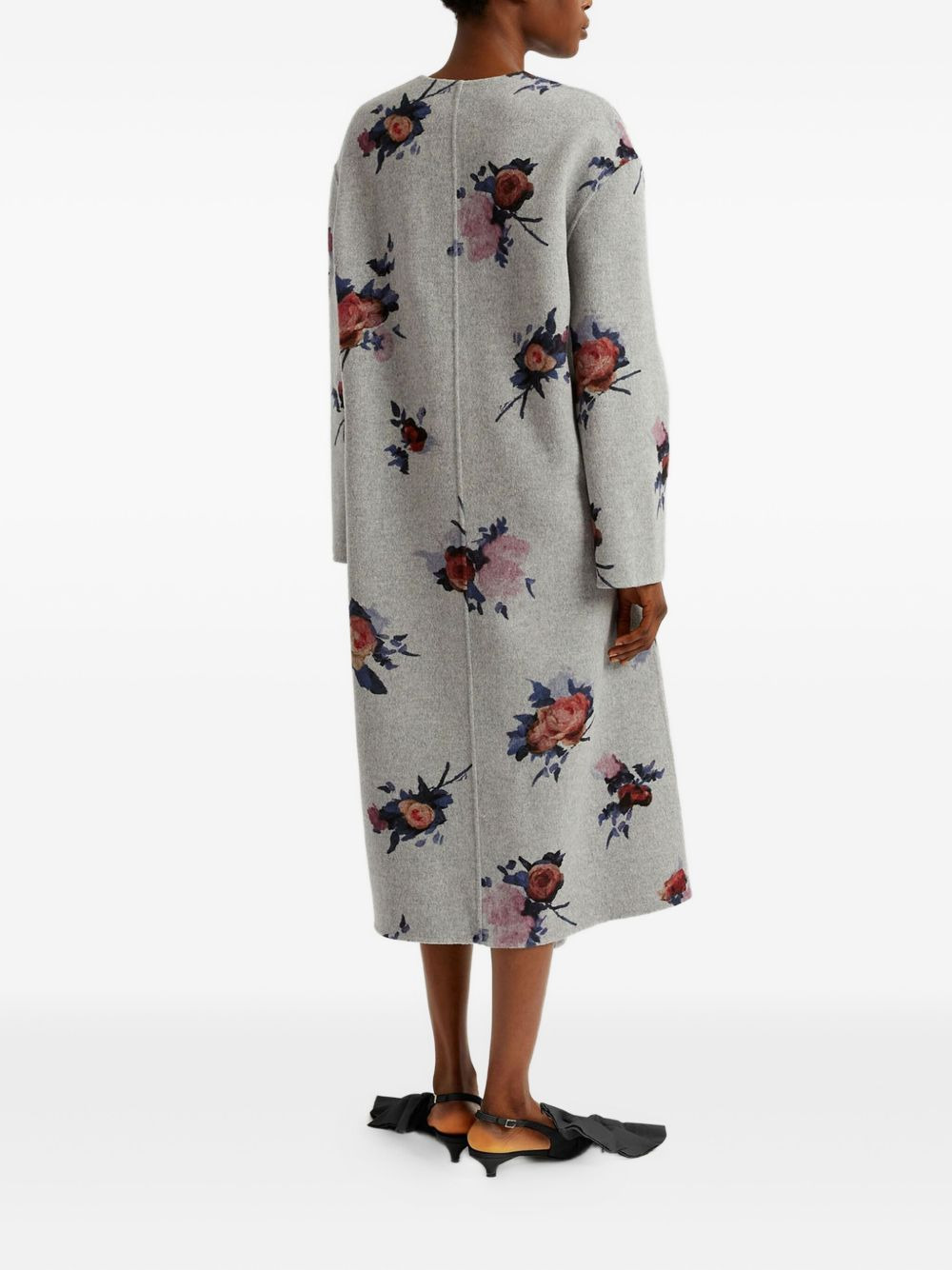 belted floral wool coat - 3