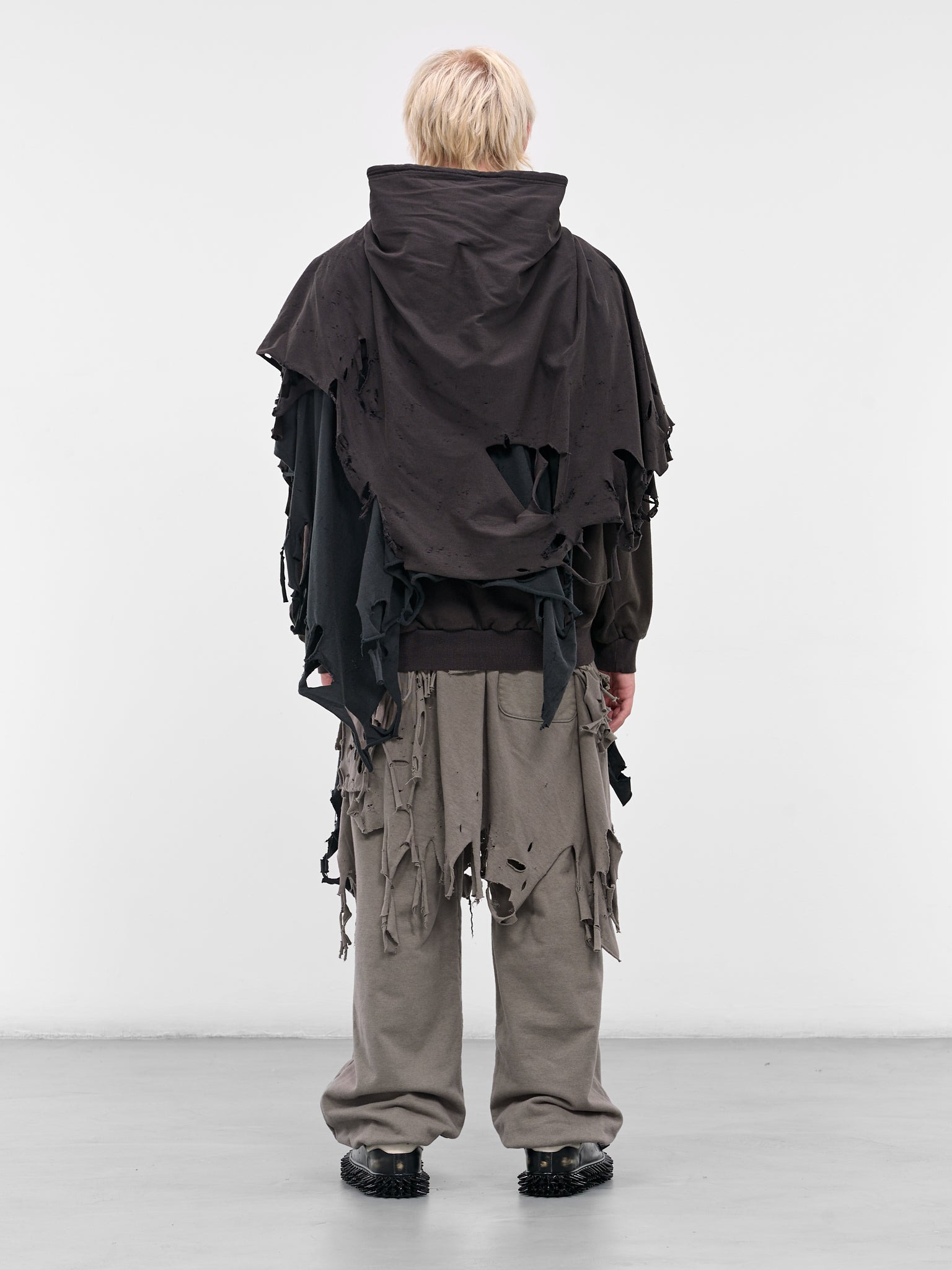 Black Distressed Layering Hoodie - 3