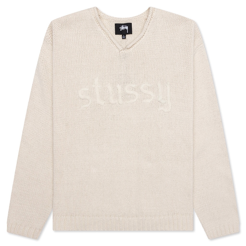 ROLL V-NECK LOGO SWEATER - NATURAL - 1