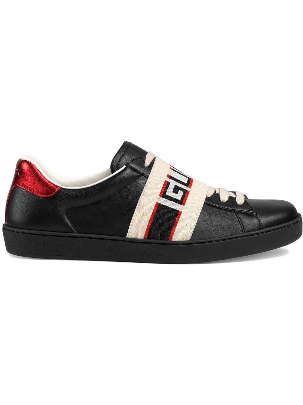 black, red and cream logo stripe leather sneaker - 1