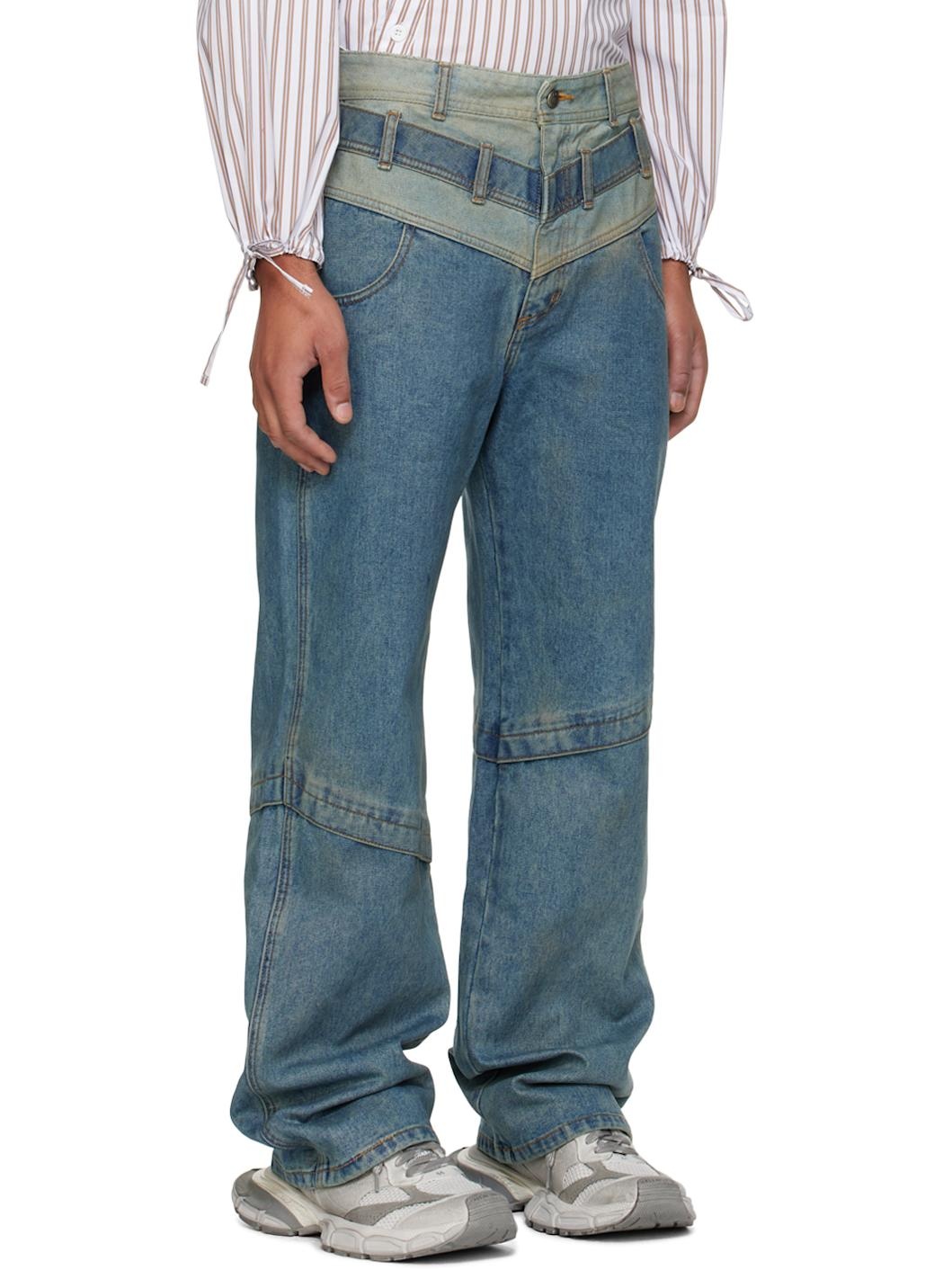 Blue Layered Wide Leg Jeans - 2