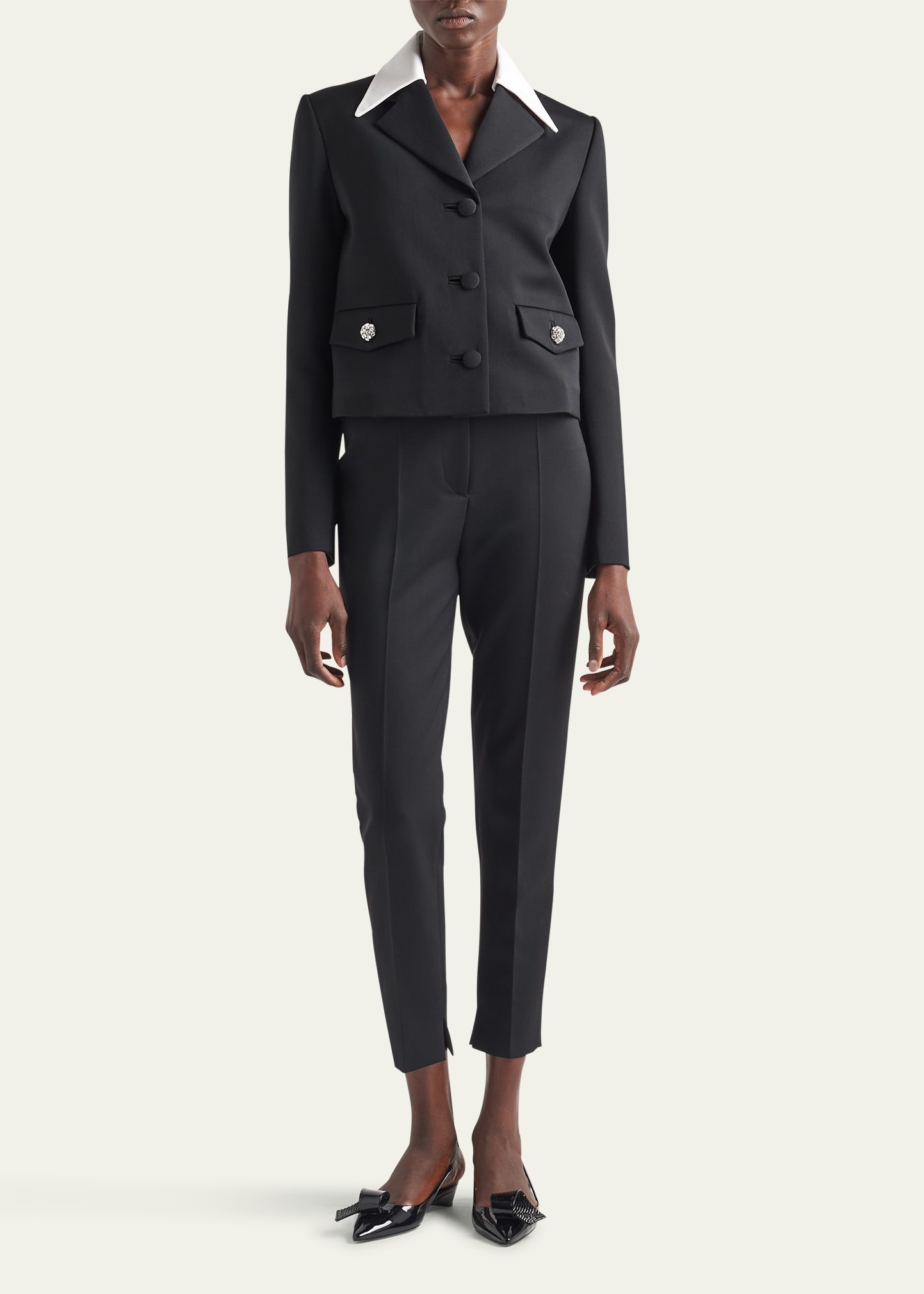 Cropped Wool Cigarette Pants with Crystal Buttons - 2