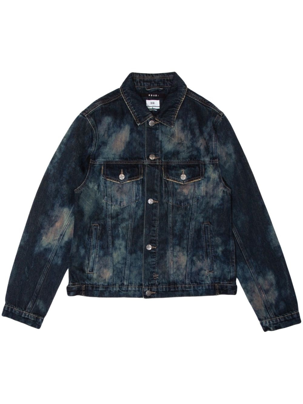 spread-collar stonewashed denim jacket - 1
