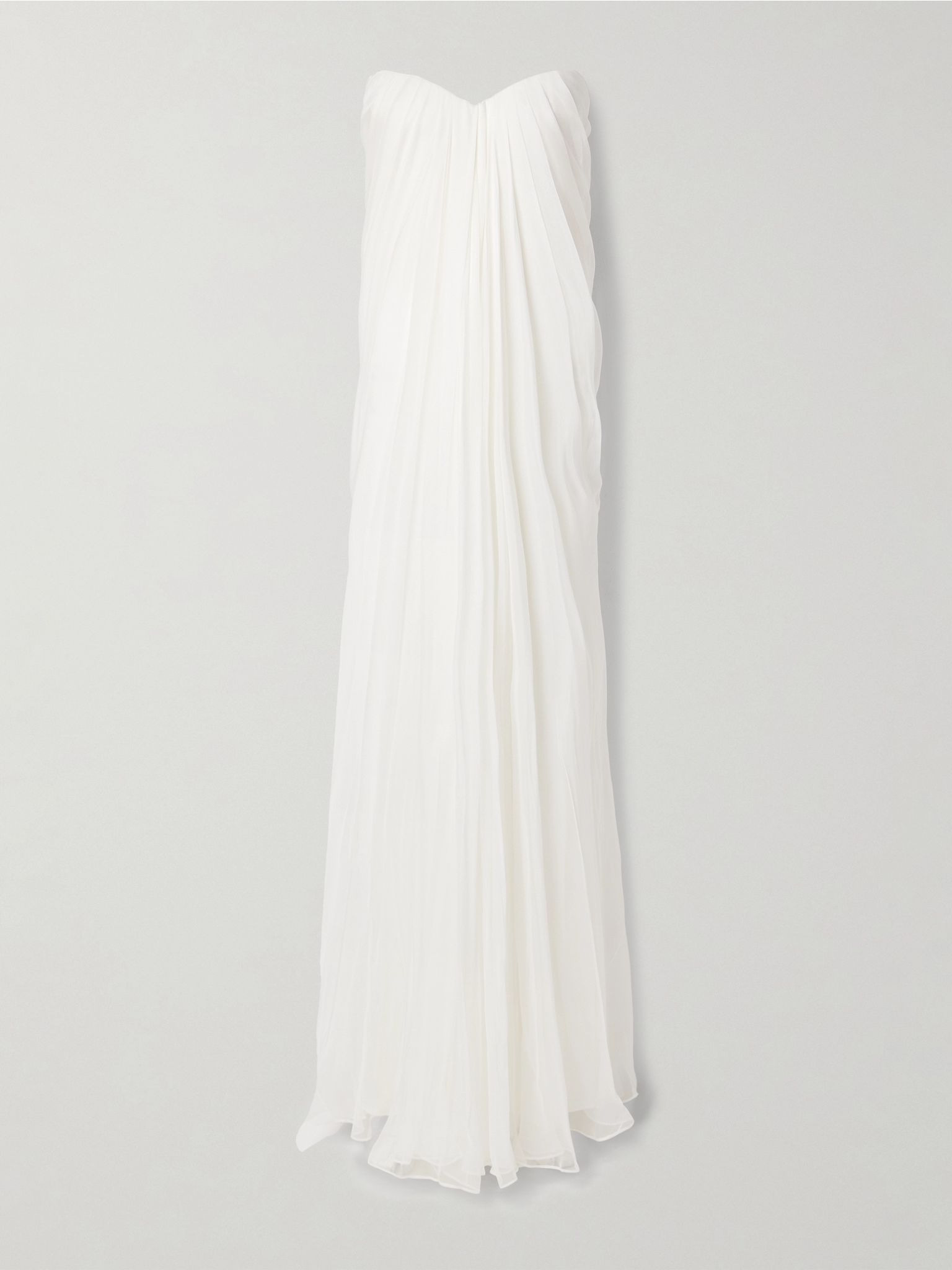 Strapless draped silk-chiffon bustier gown White - 1
