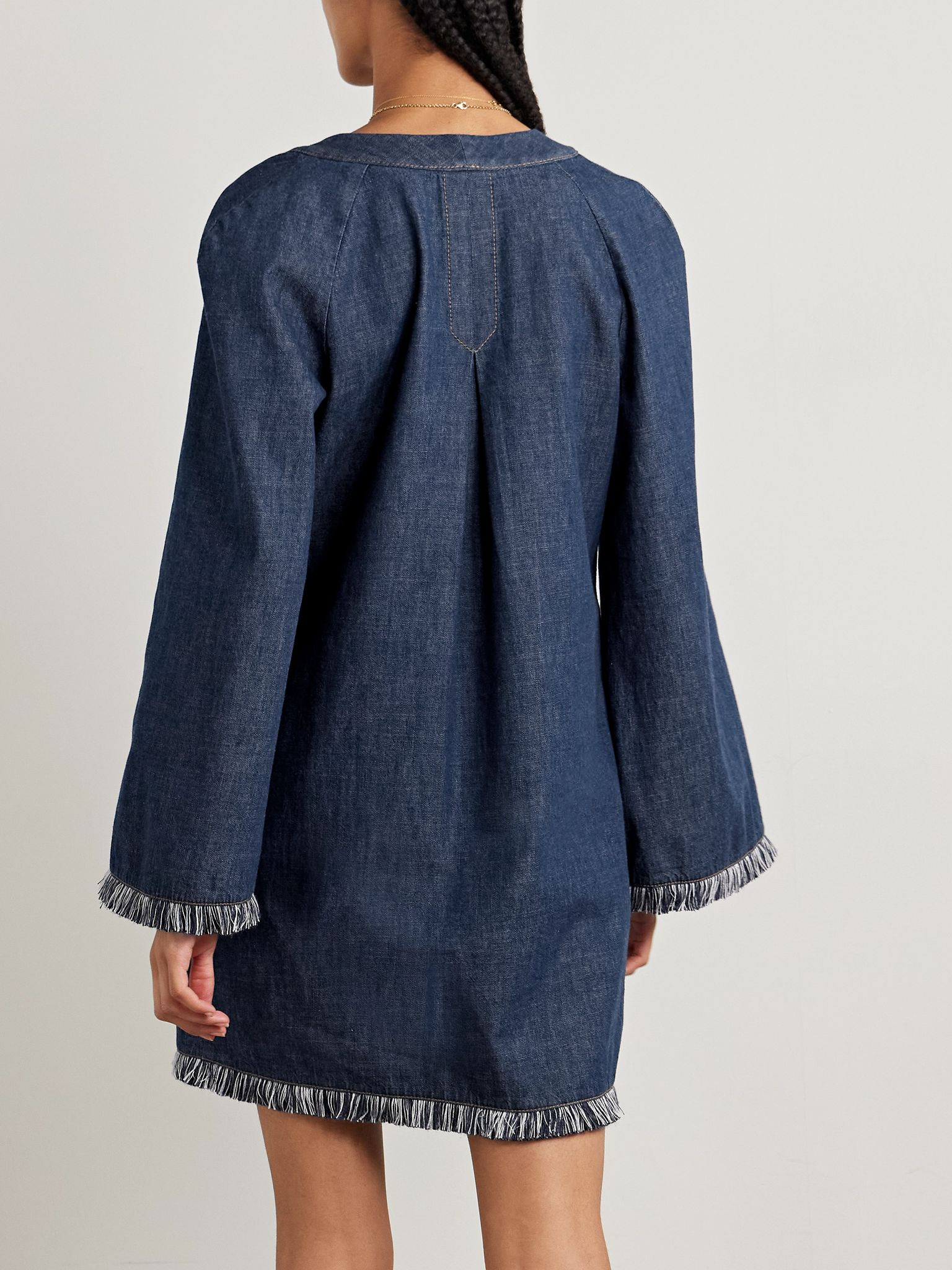Rhiannon tie-detailed frayed denim mini dress Navy - 3