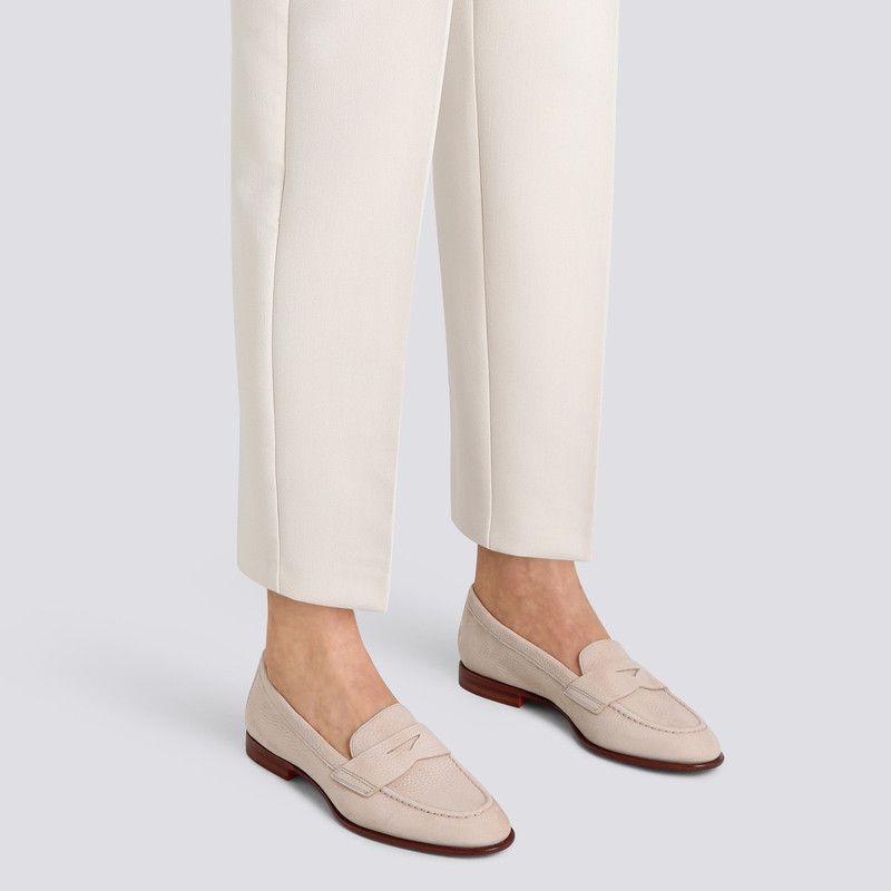 Santoni Women's pink nubuck penny loafer outlook