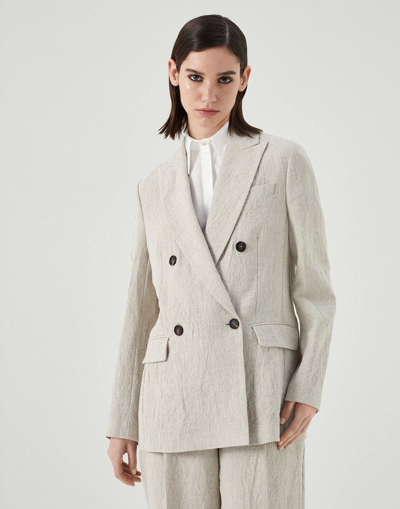 Wrinkled délavé linen Prince of Wales blazer with monili - 1