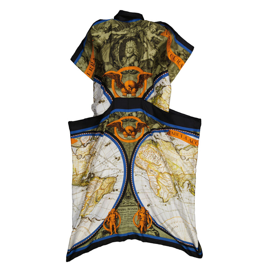 Burberry Ladies Antique Green Map Print Drape Silk Dress - 8
