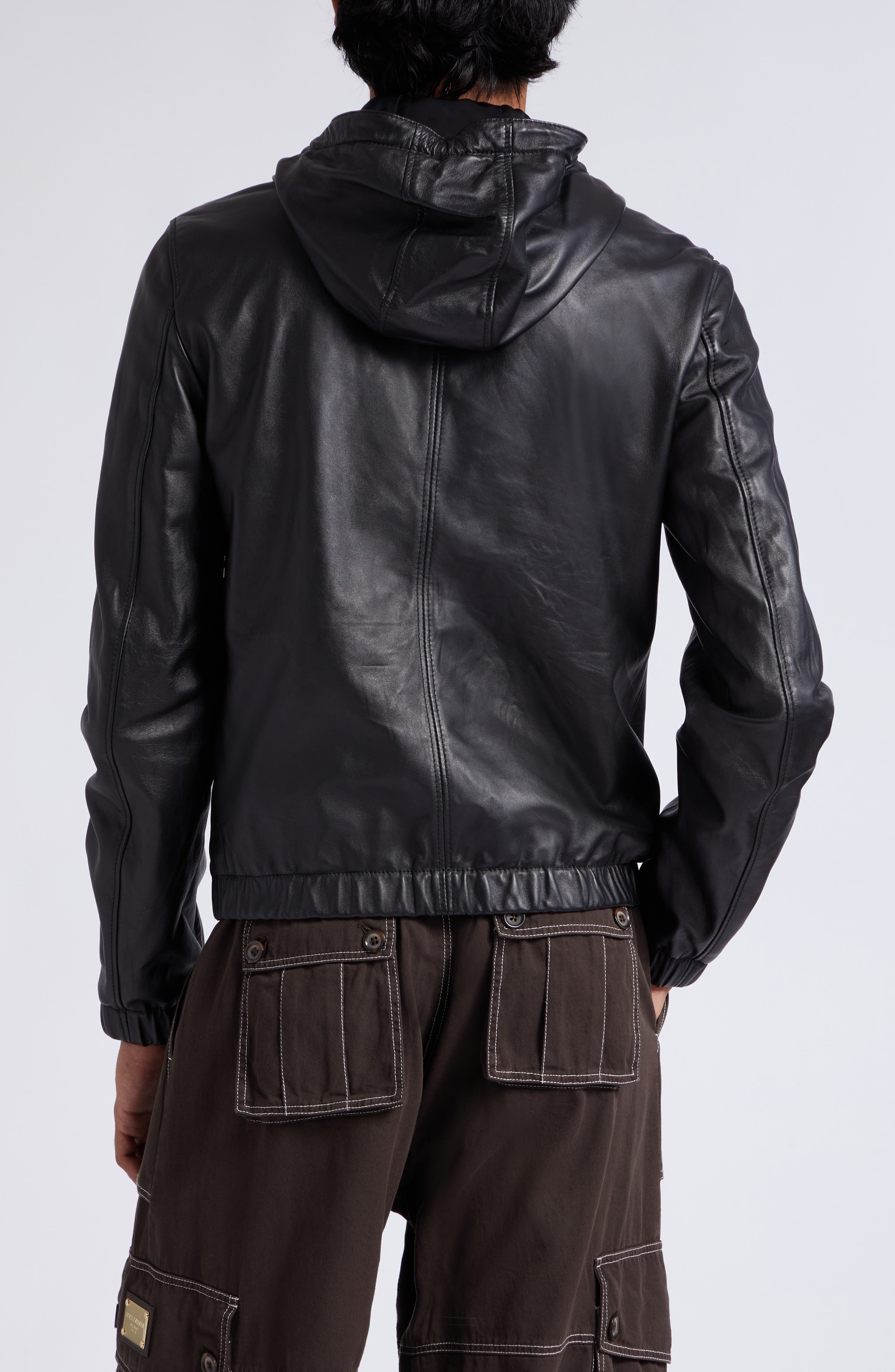 Logo Plaque Leather Hooded Blouson Jacket - 2