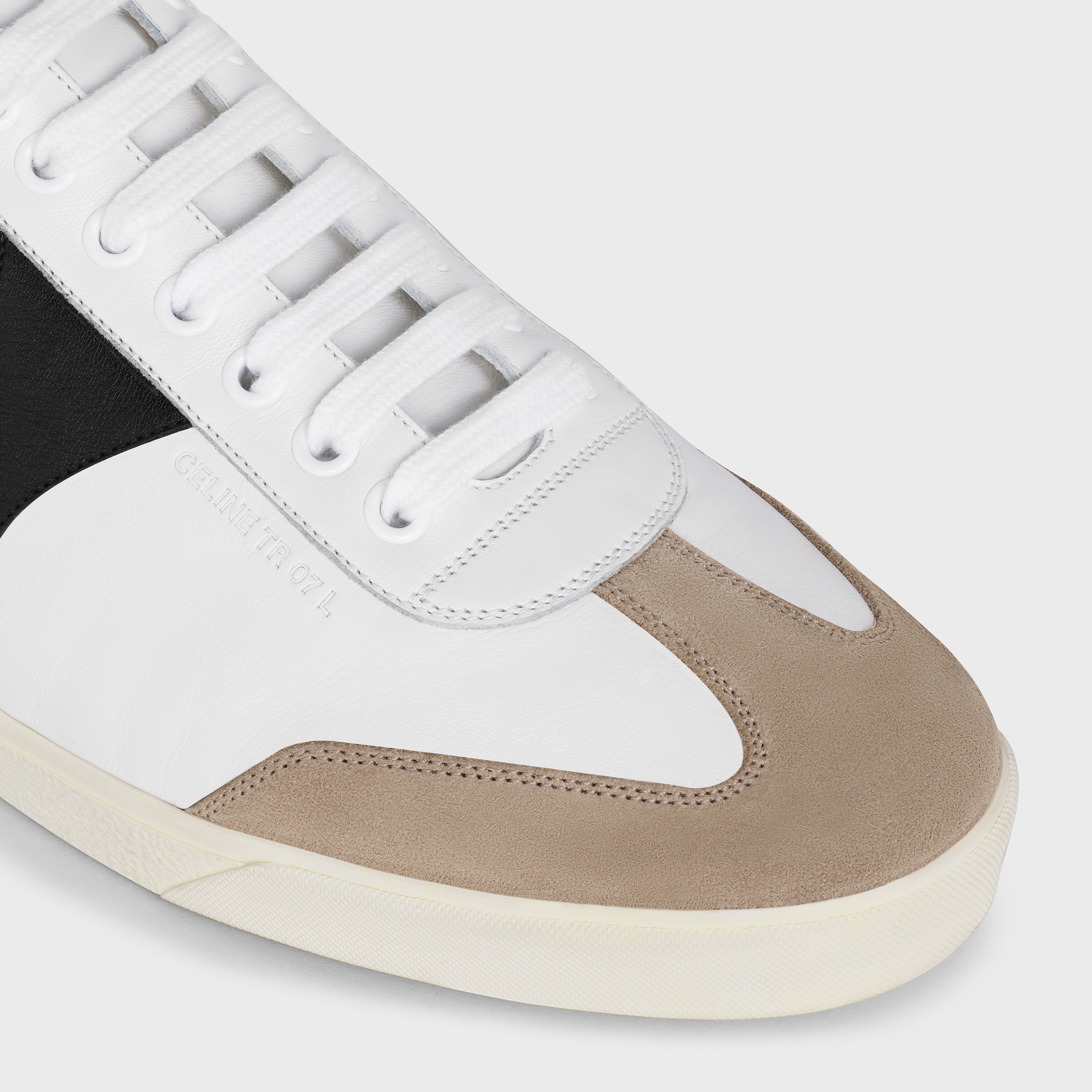 Celine Triomphe Low Lace Up Sneaker Plain Logo in Calfskin and Suede Calfskin - 4