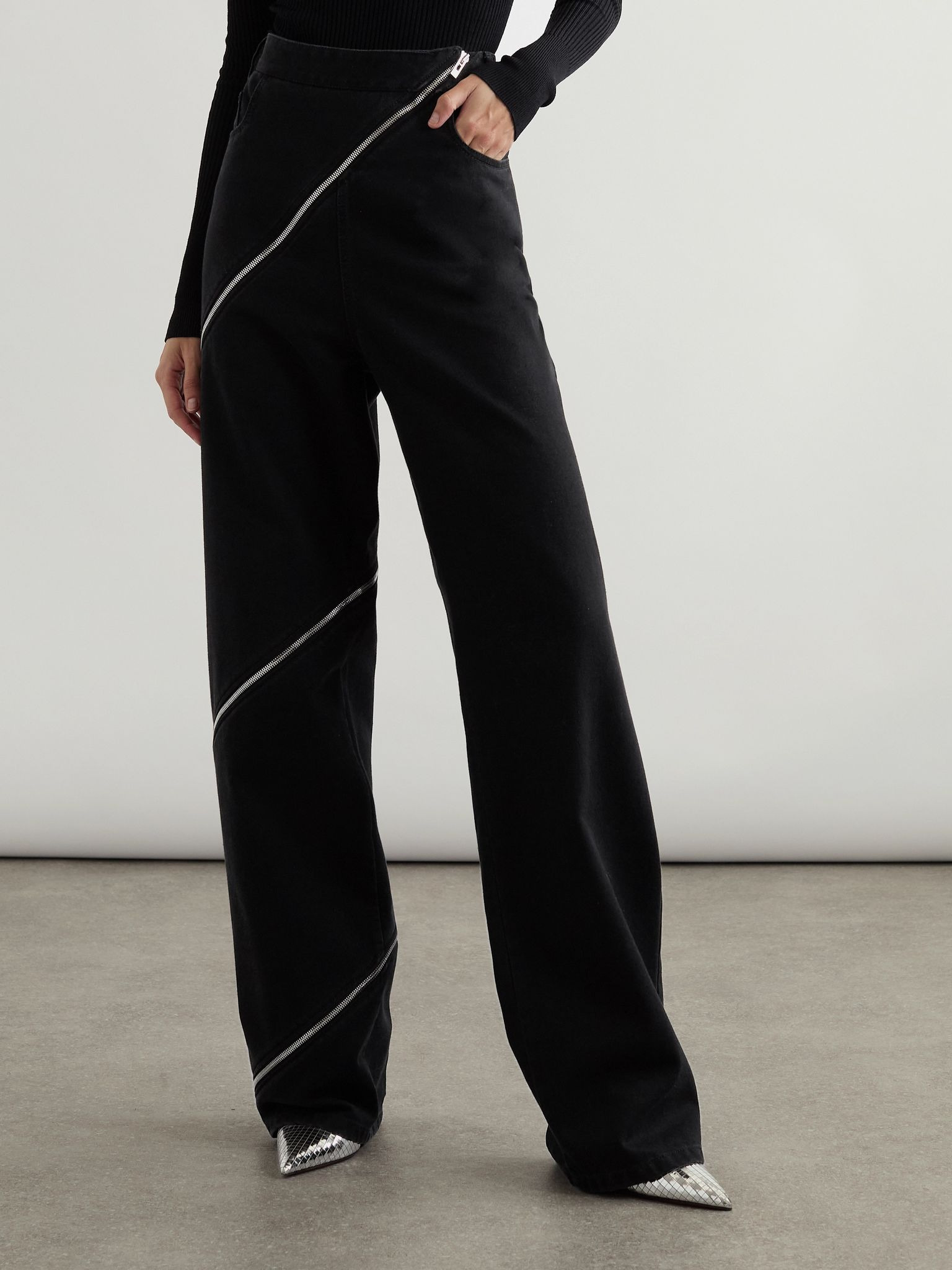 Zip-embellished wide-leg jeans Black - 3