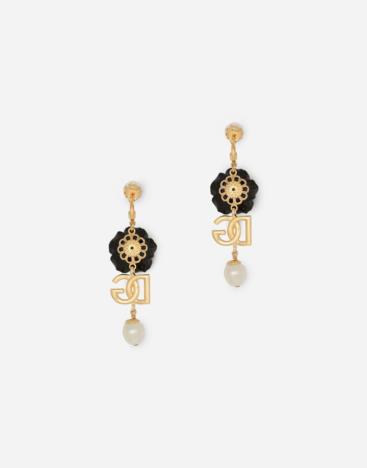 Drop earrings with roses and DG logo - 3