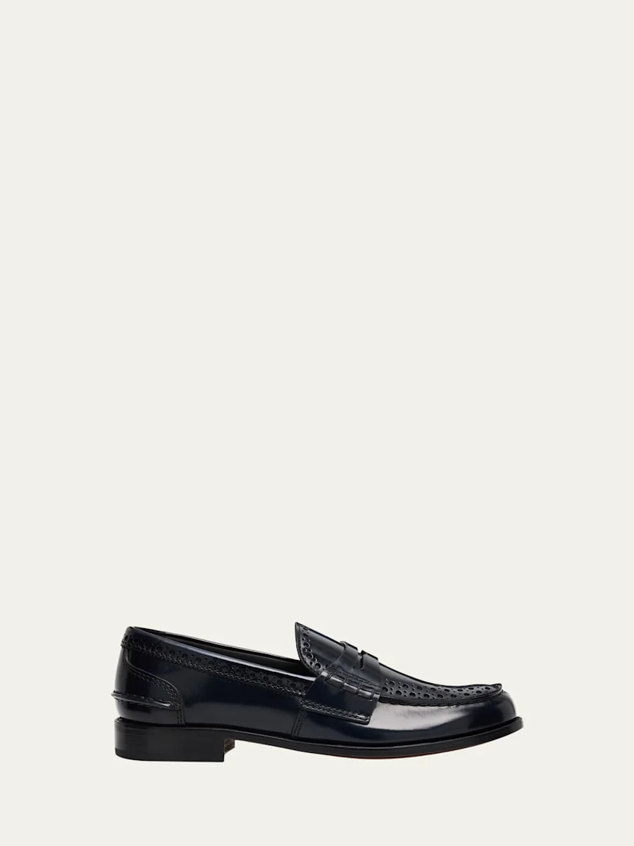 Polished Fume Leather Penny Loafers - 1