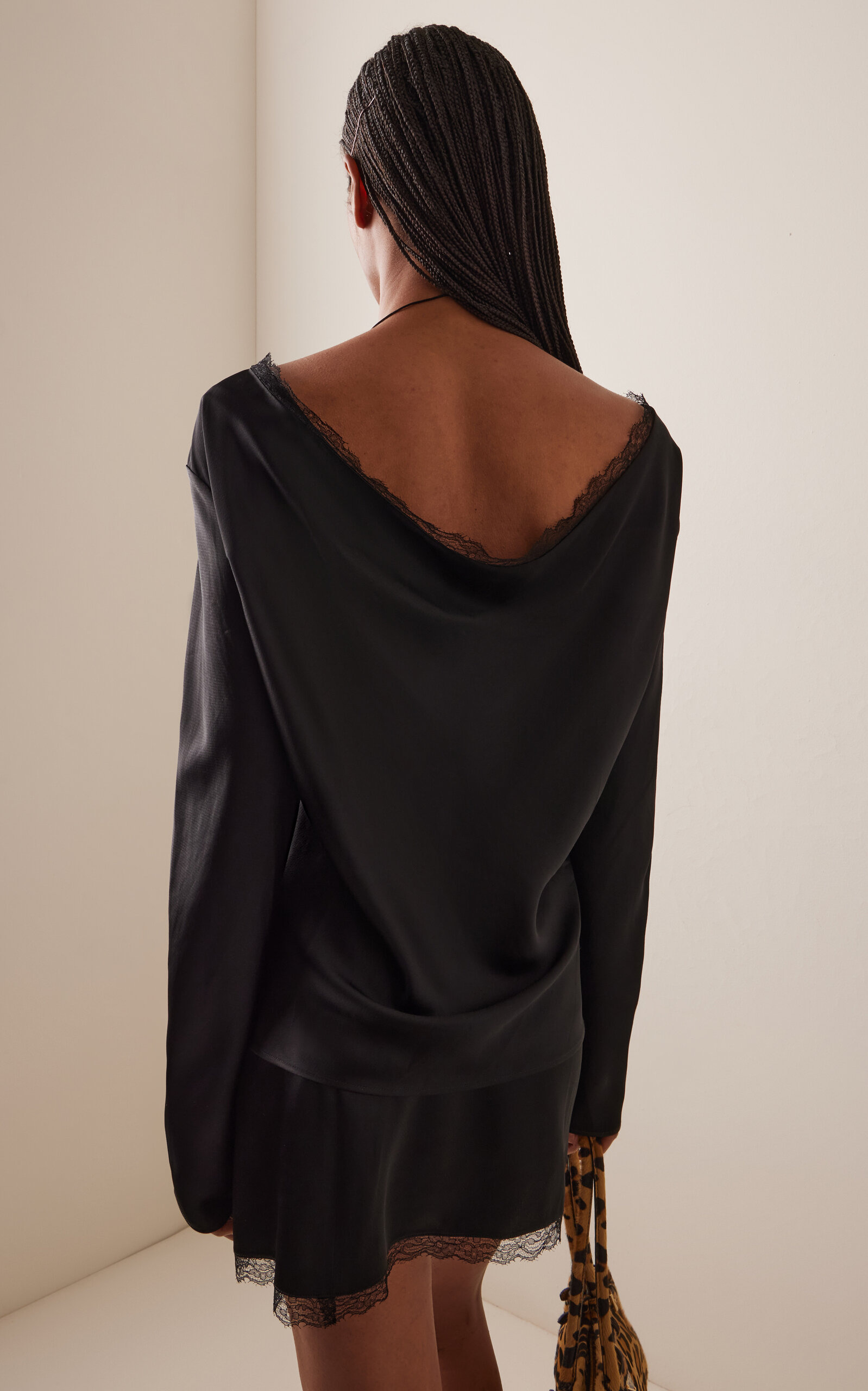 Barb Lace-Trimmed Satin Top black - 4