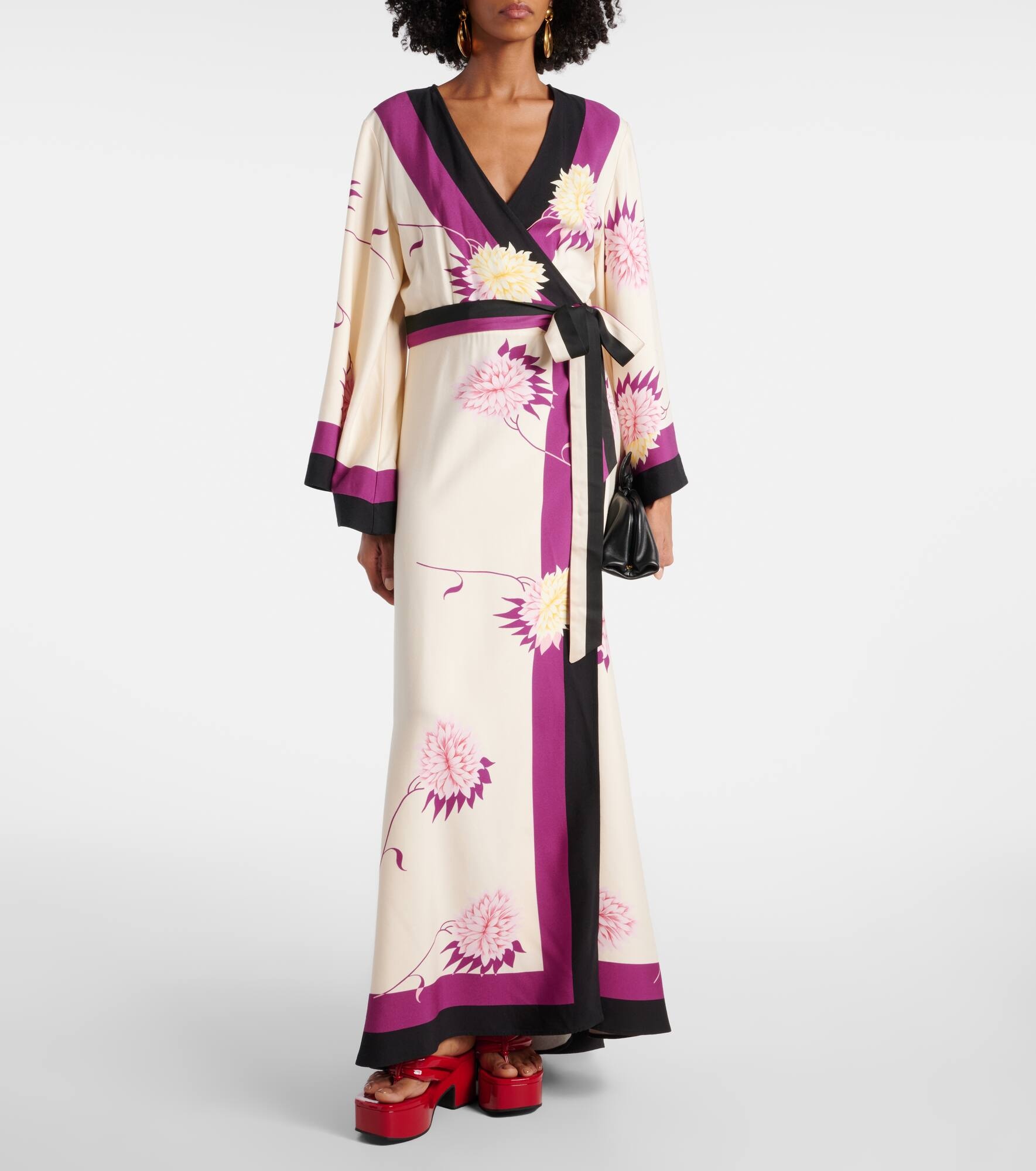 Floral silk twill wrap dress - 2