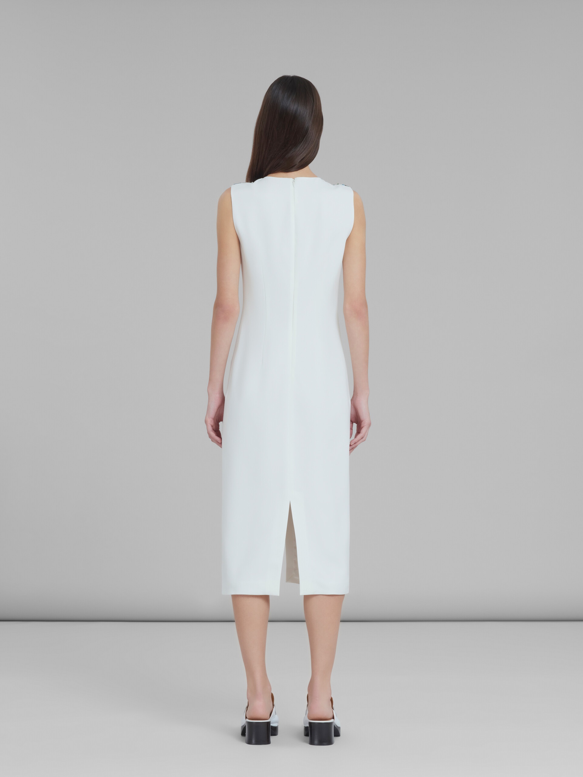 WHITE VISCOSE MIDI DRESS WITH BEADED NECKLINE - 3