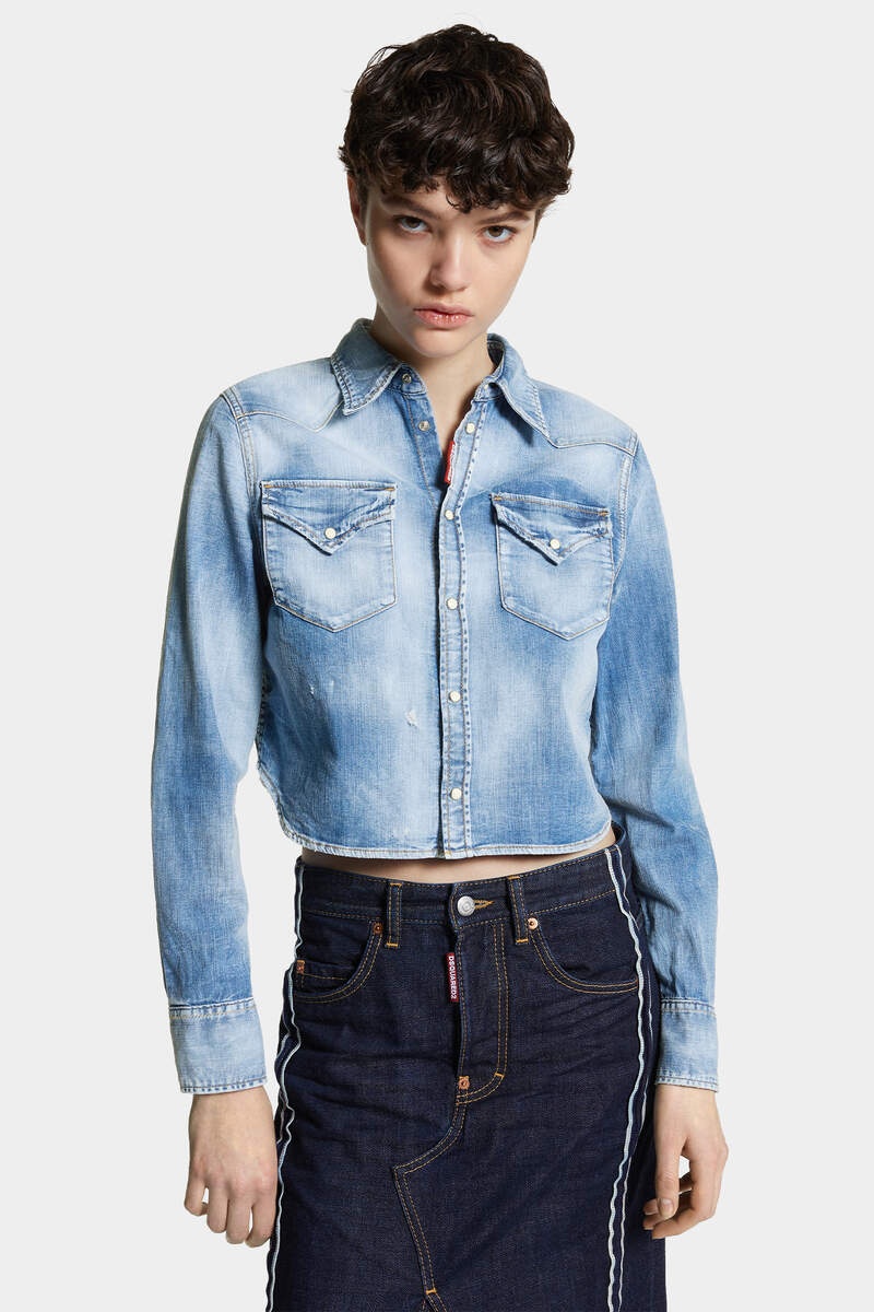 MEDIUM BABY BLUE WASH MINI WESTERN SHIRT - 3