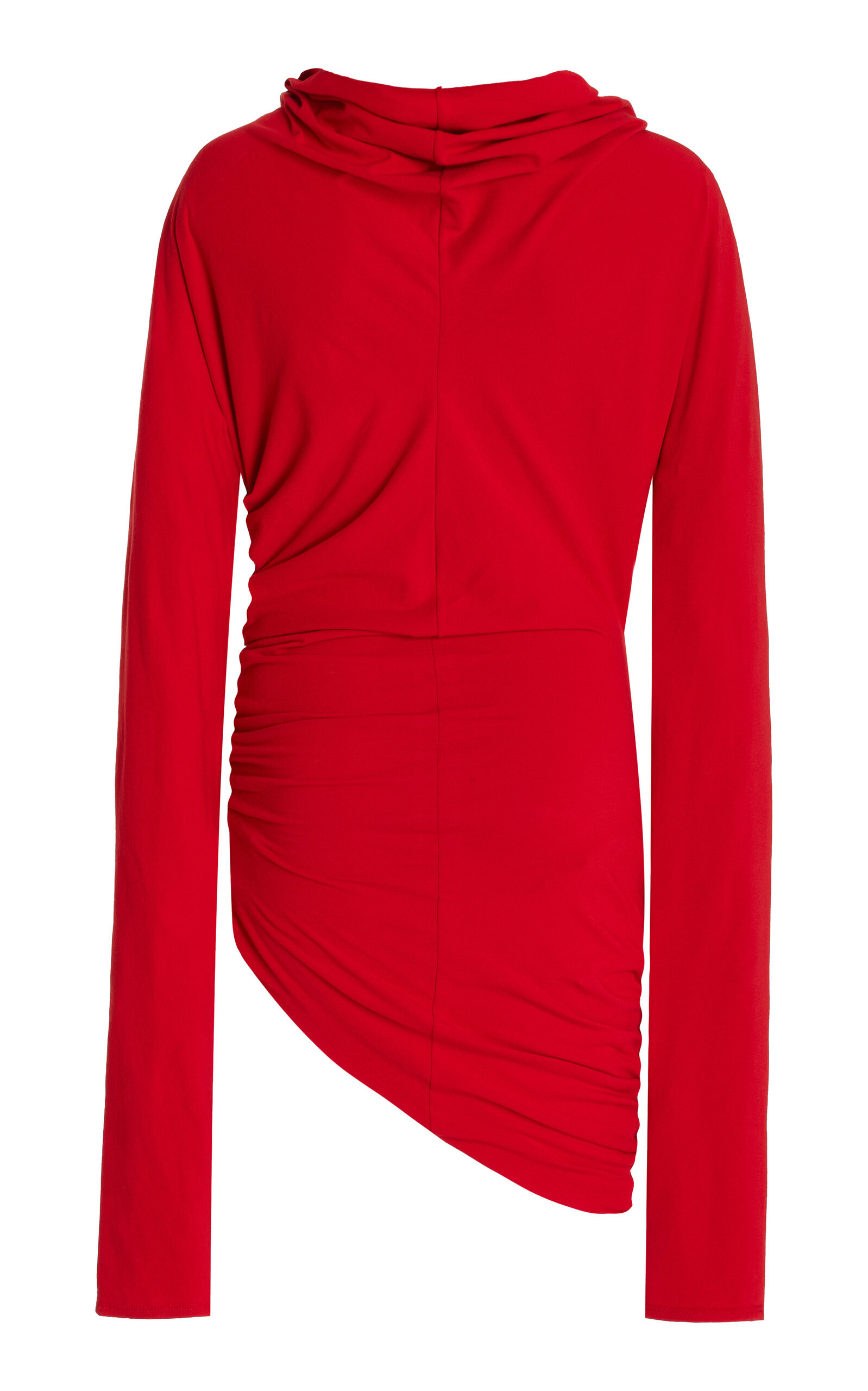 Asymmetric Gathered Cotton-Poplin Top red - 5