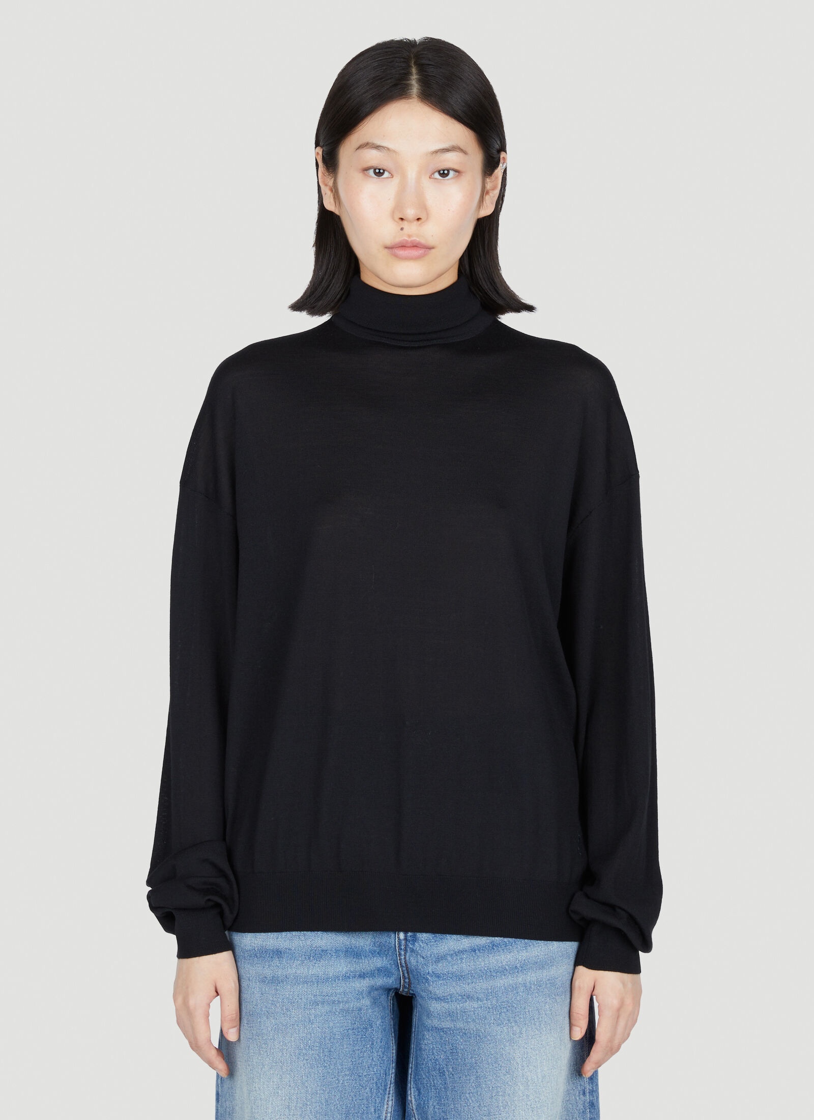 Semi Sheer Turtleneck Sweater - 1