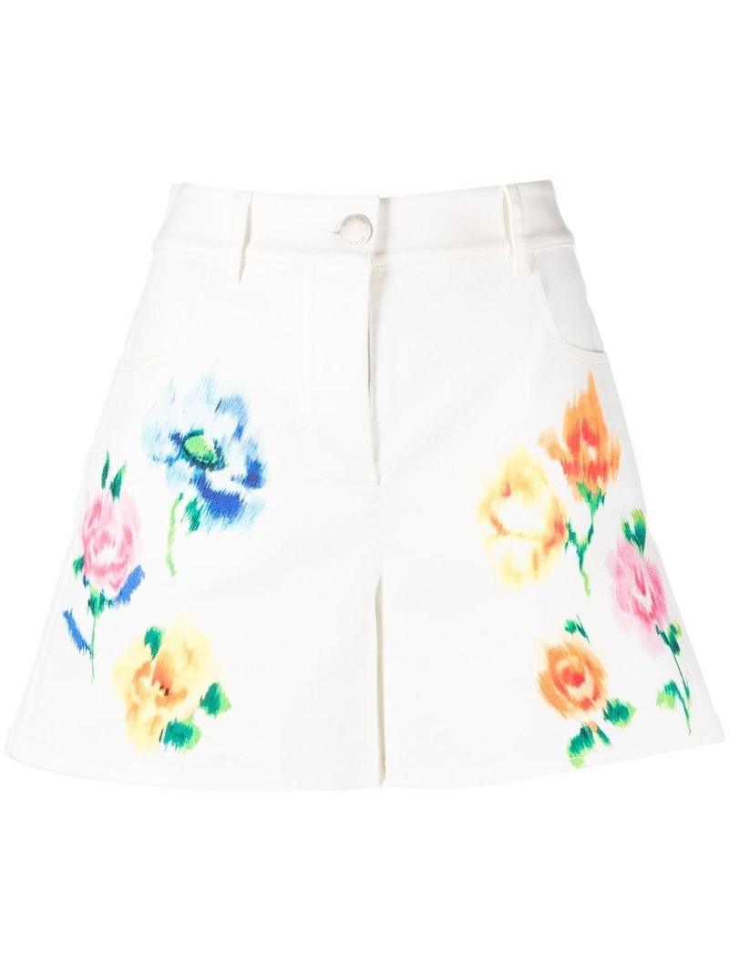 floral-print denim shorts 1