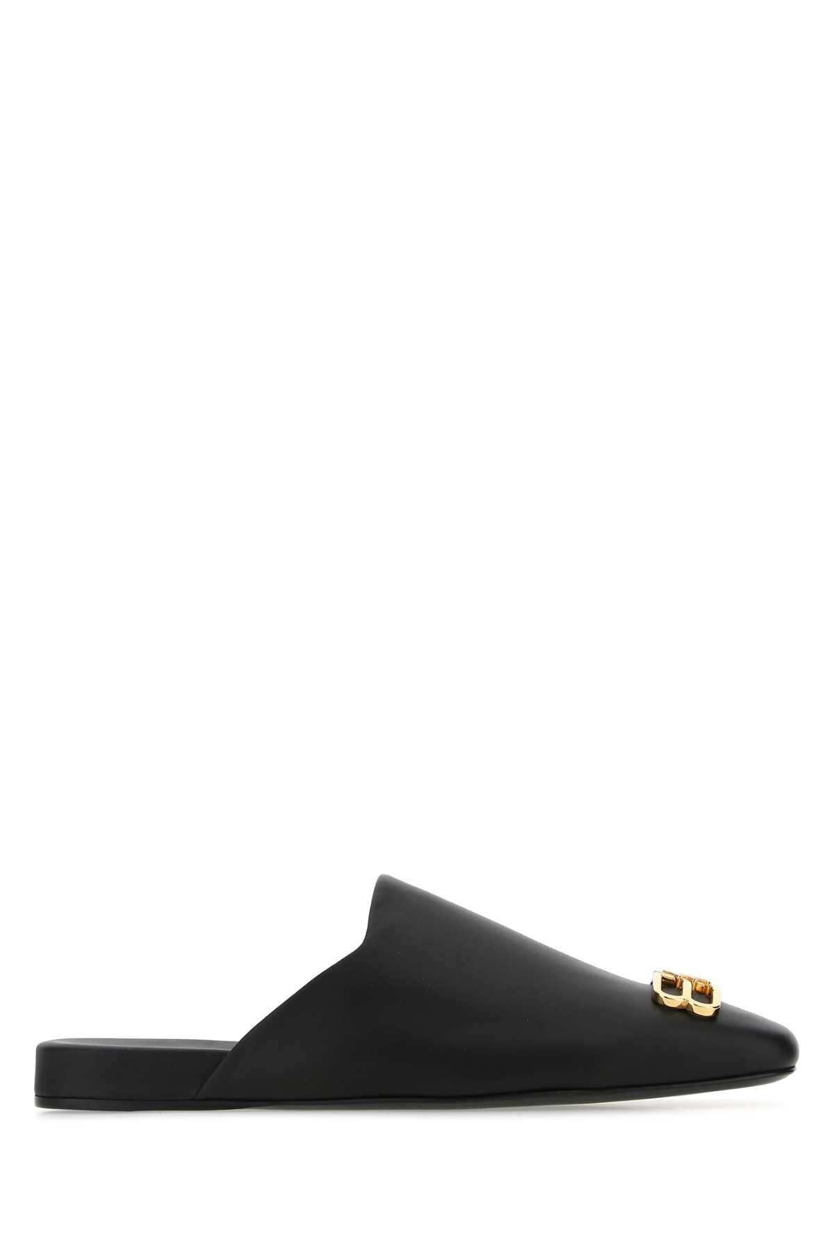 Balenciaga Men Black Leather Cosy Bb Slippers - 1