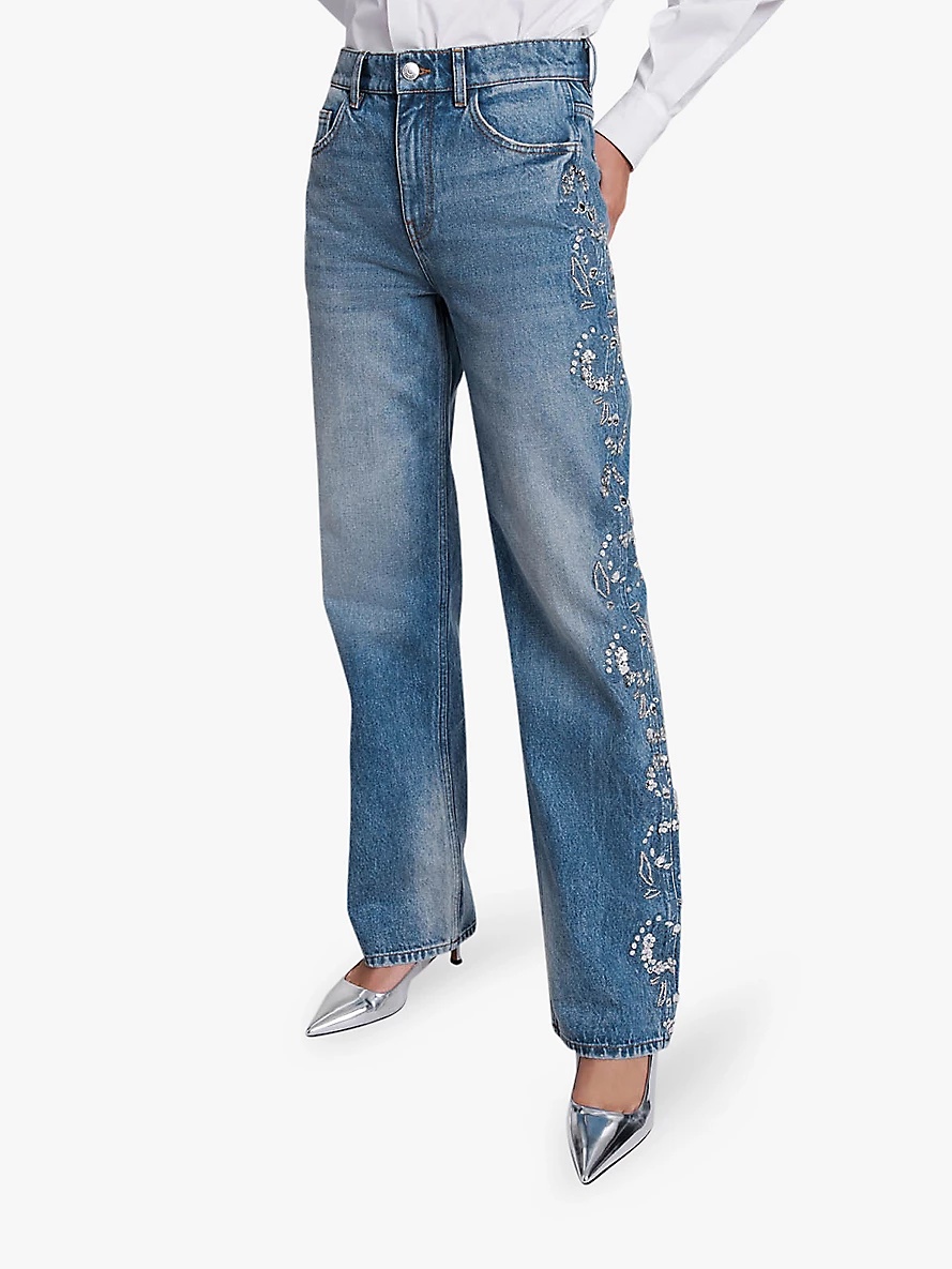 Sequin-embroidered wide-leg high-rise denim jeans - 3