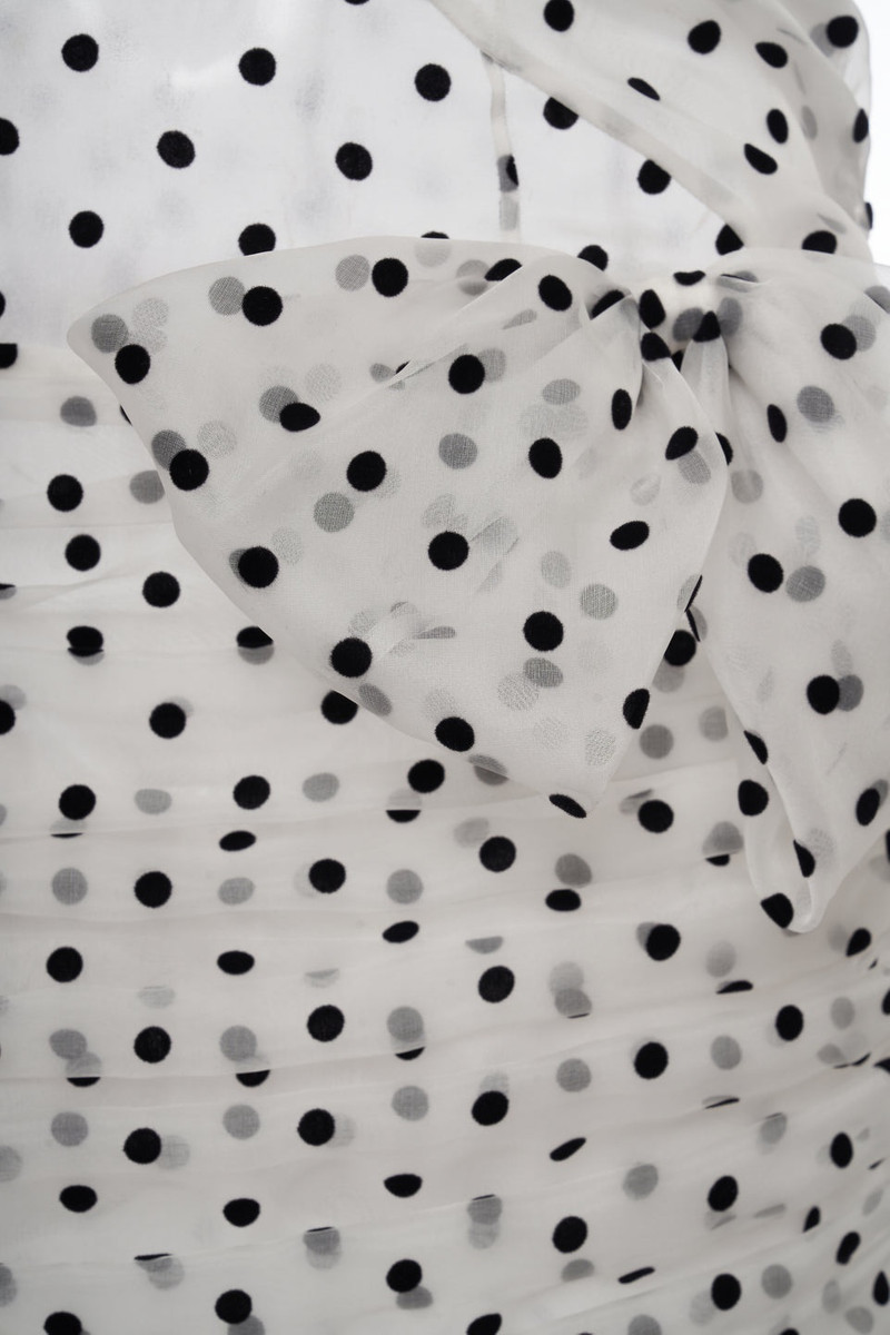 FLOCKED POLKA DOT SILK ORGANZA DRAPED MINI DRESS 3