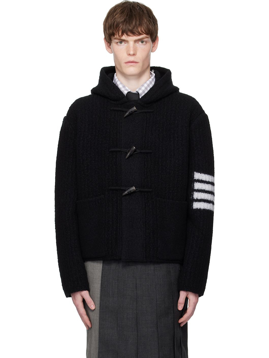 Black Intarsia 4-Bar Boiled Merino Wool Jacket - 1