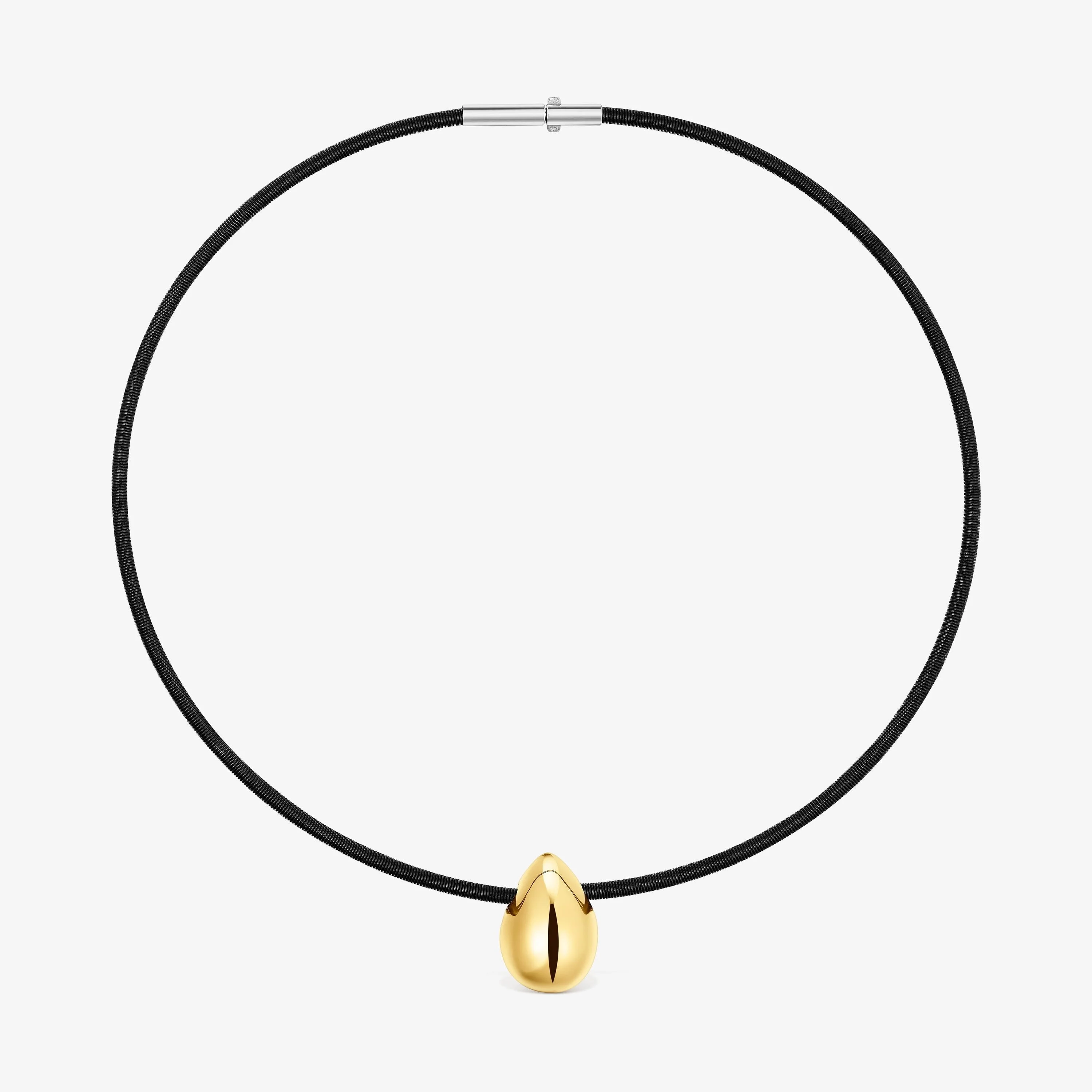 Short 18K solid gold and black IP steel Necklace with teardrop motif Mesh Tube - 1