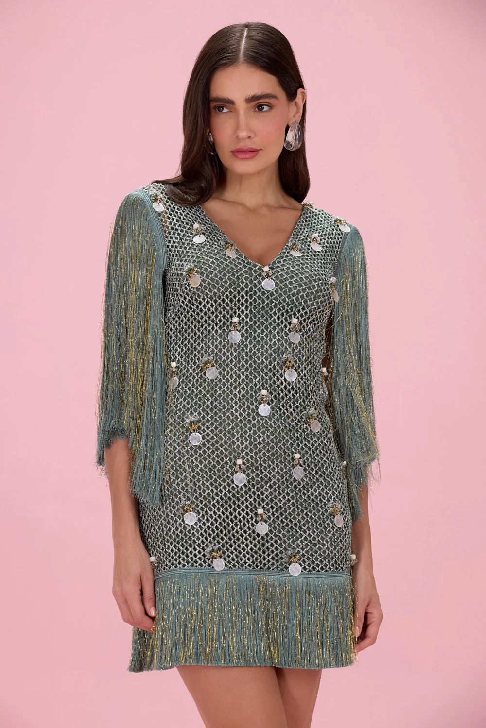 NAIA CROCHET FRINGE MINI DRESS - 1