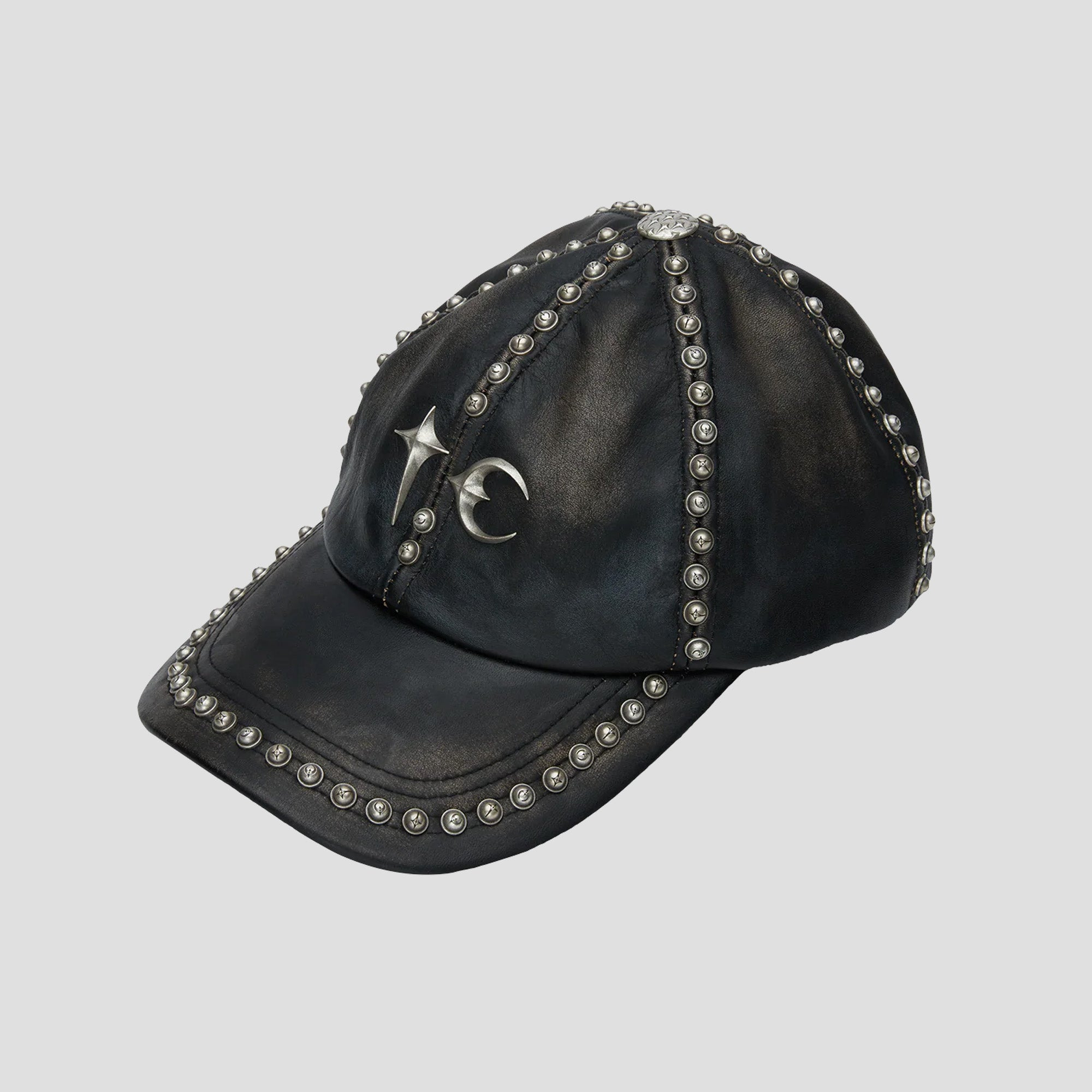 STUDDED WASHED LEATHER CAP - 2
