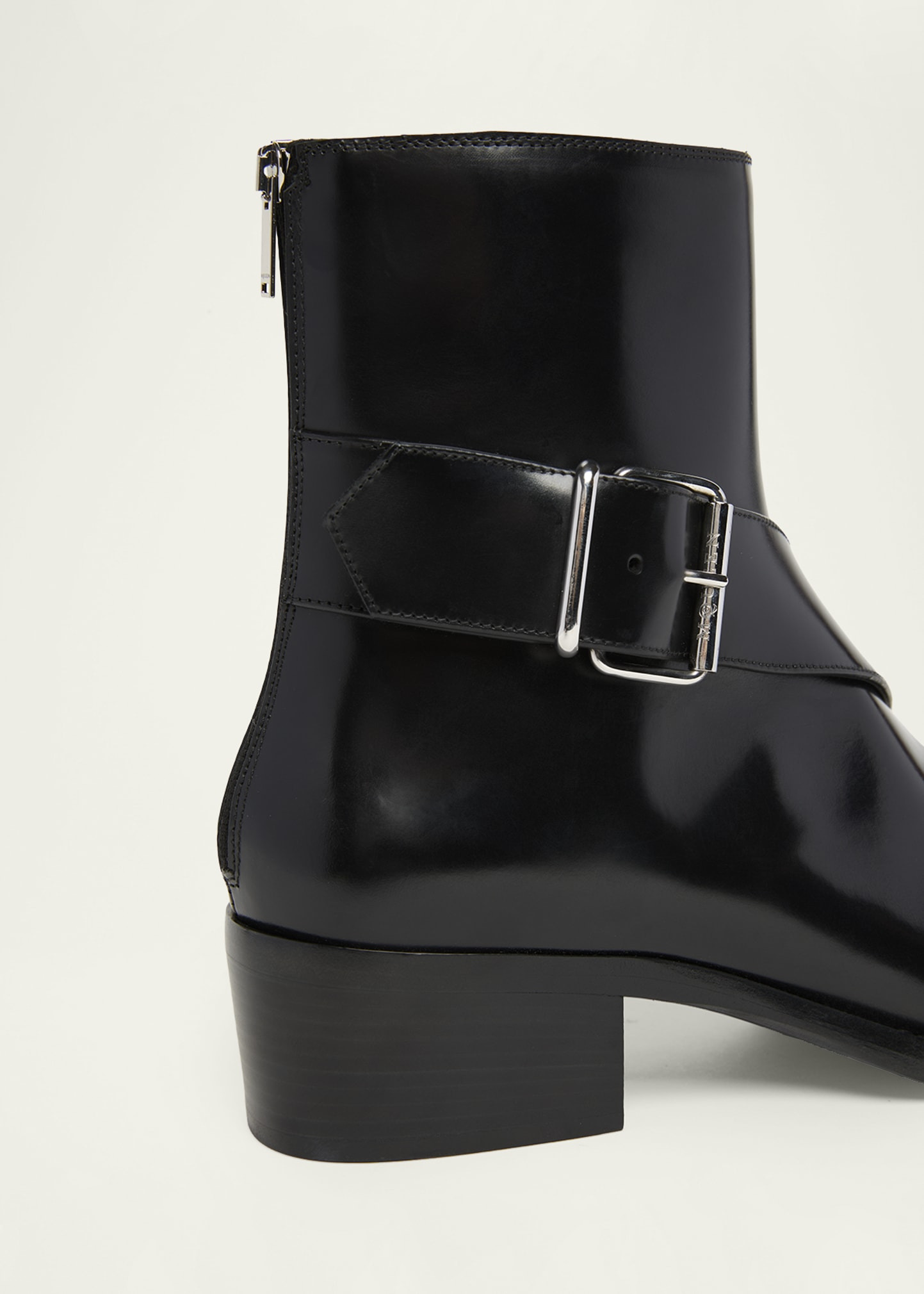 Men's Leather Buckle-Strap Zip Ankle Boots - 6