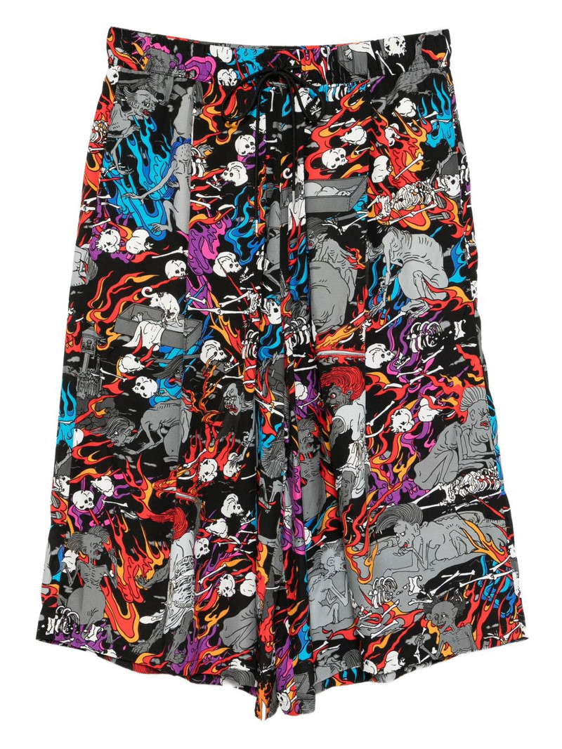 flame-skull print shorts 1