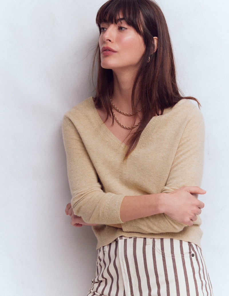 Eva Cashmere V-Neck Sweater-Chinchilla Melange 5