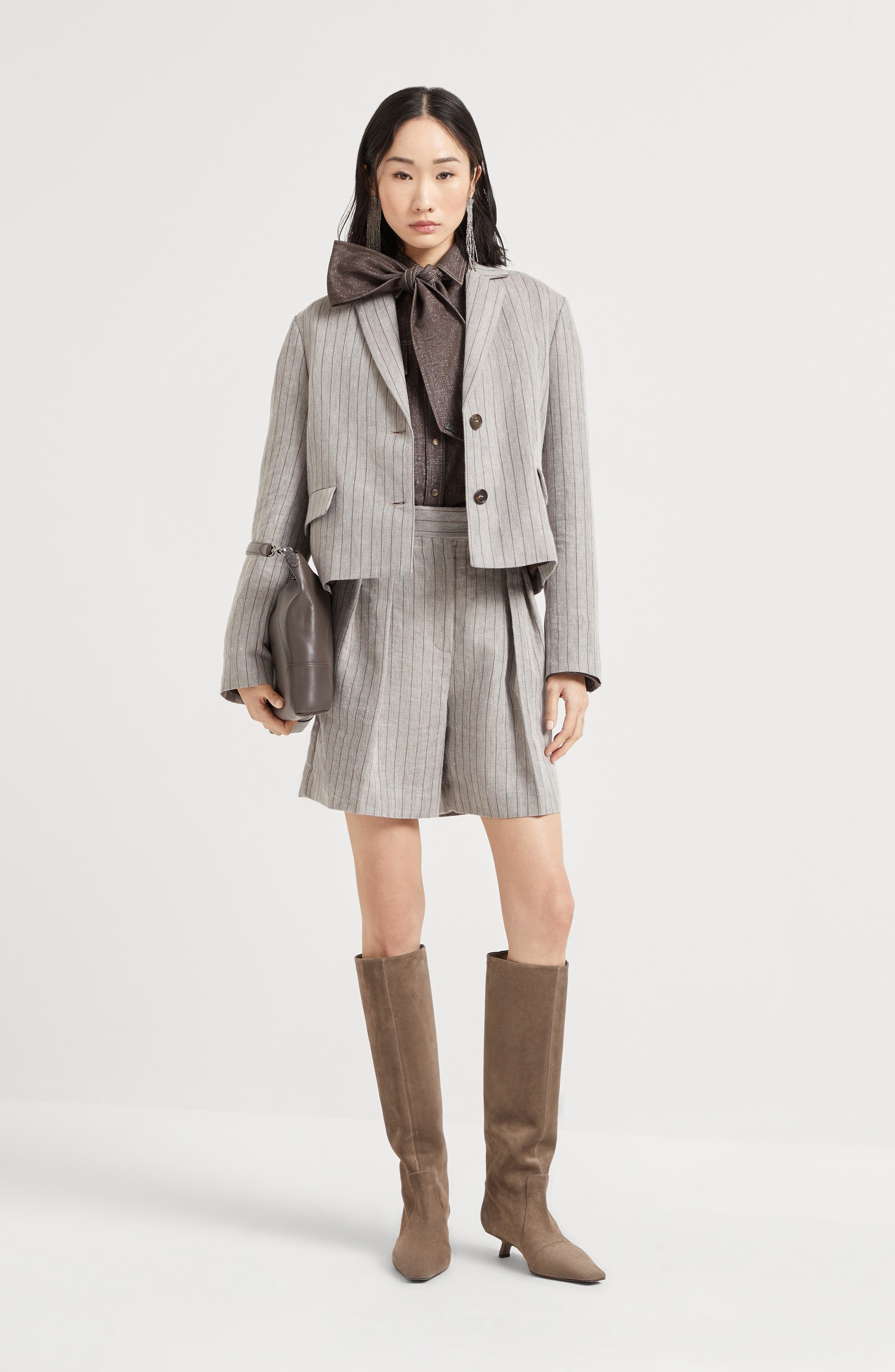 Brunello Cucinelli Cropped blazer with monili in Grey at Nordstrom - 6