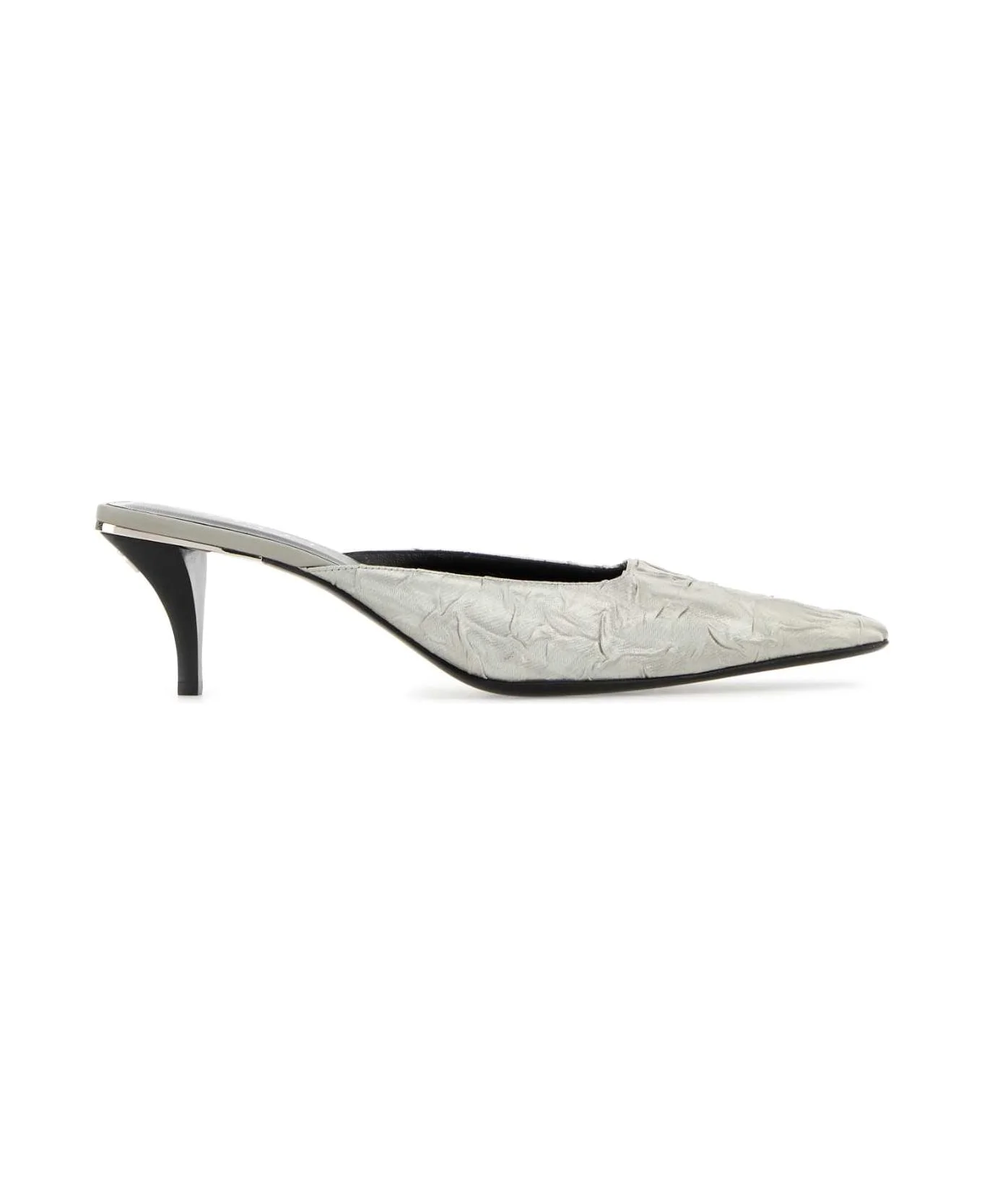 Silver Fabric Mules - 1