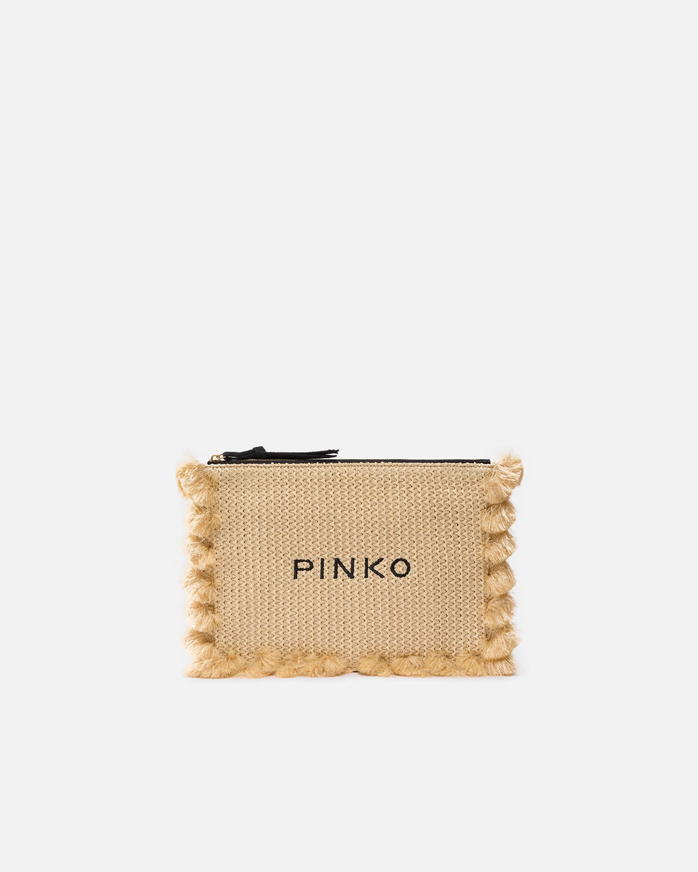 SMALL RAFFIA CLUTCH WITH LOGO AND TASSELS - 1