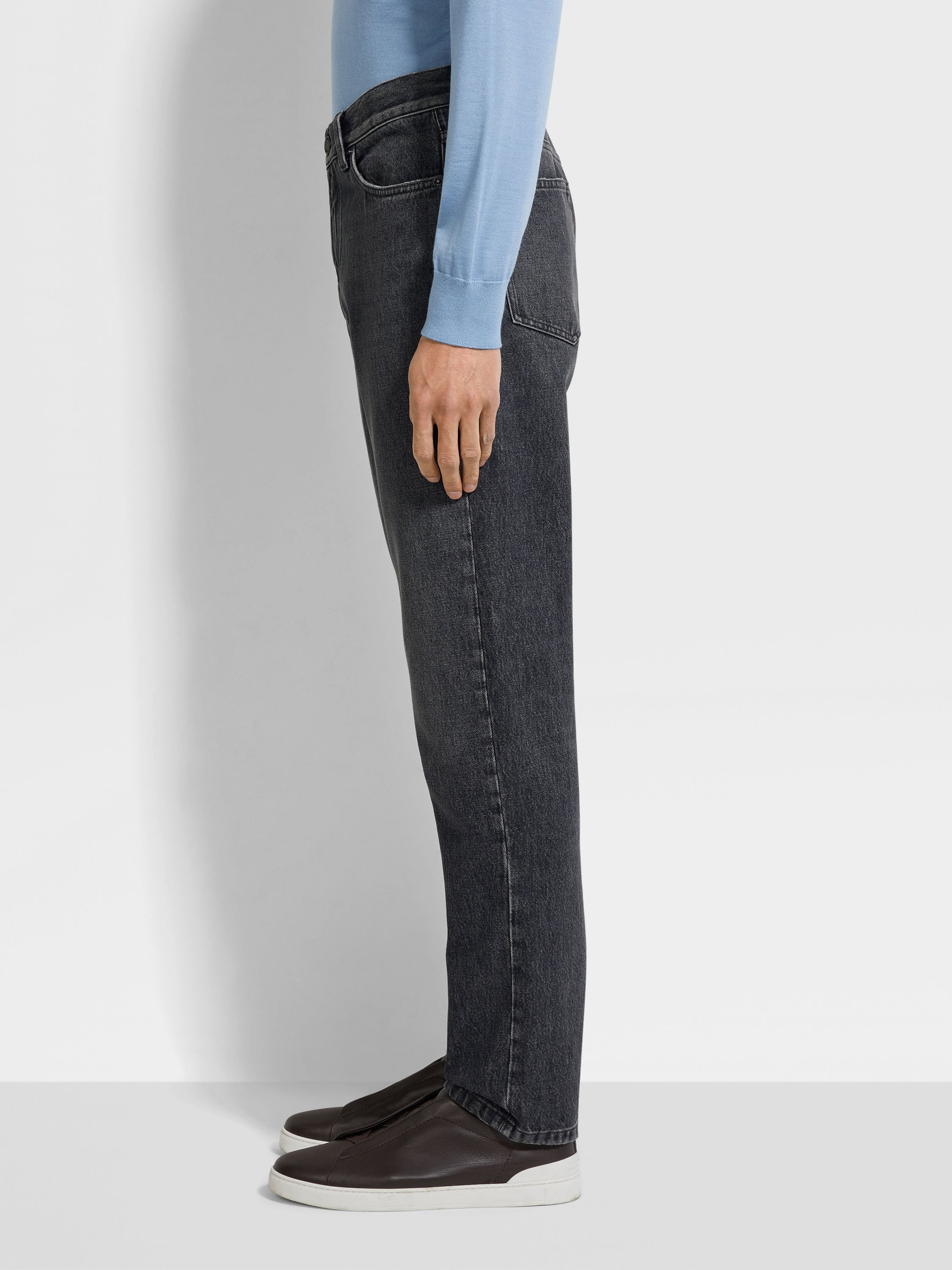 DARK GREY STONE WASHED COTTON ROCCIA PANTS - 3