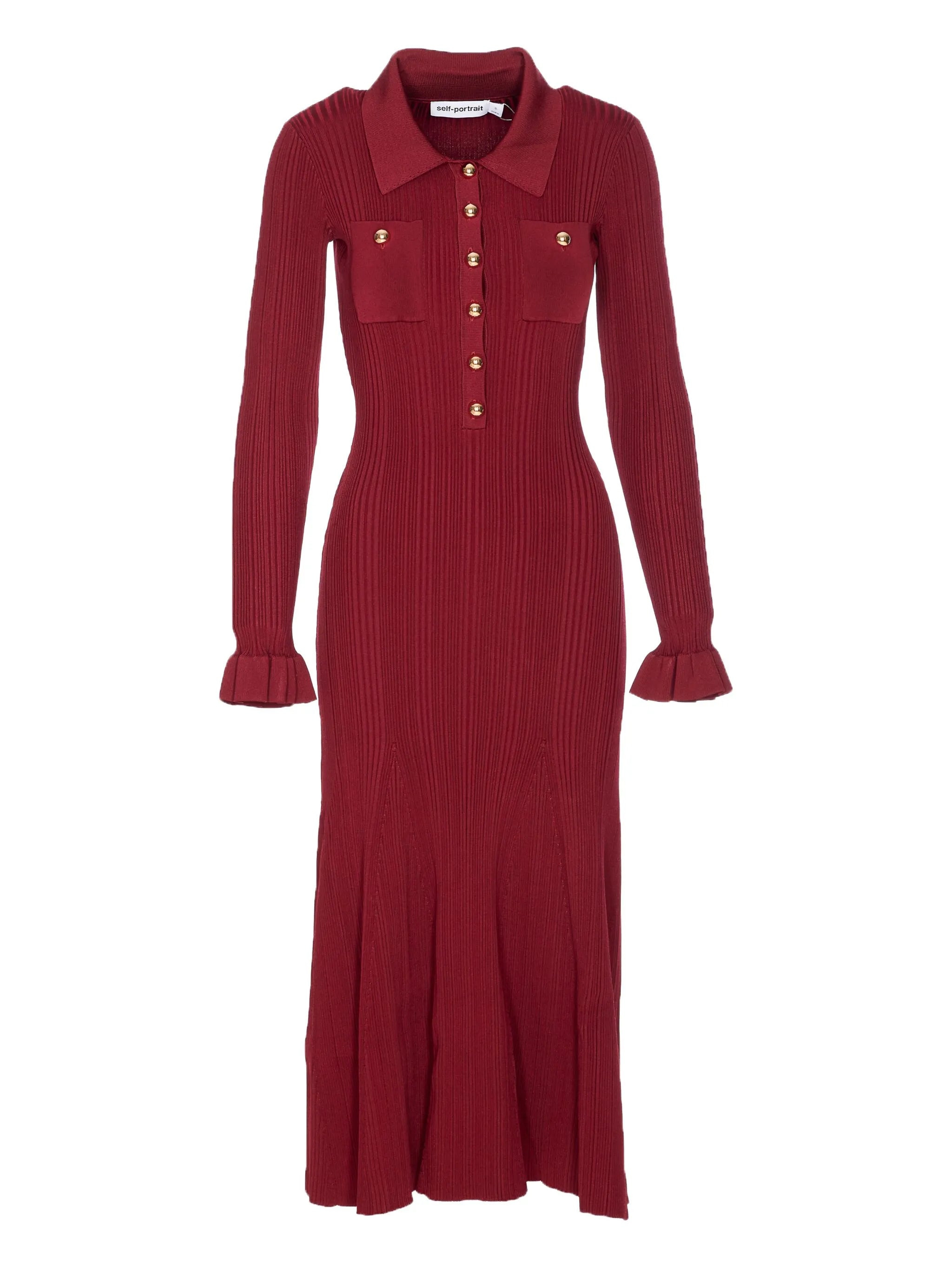 Self-portrait Ribbed Button-front Dress - 1
