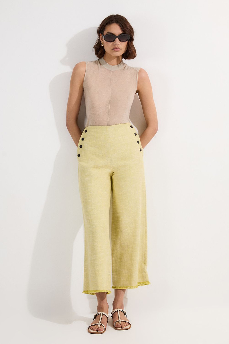 Spring Tweed Tailored Button Detail Cropped Wide Leg Trouser 1