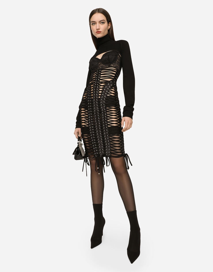 Midi dress with eyelets and lacing - 4