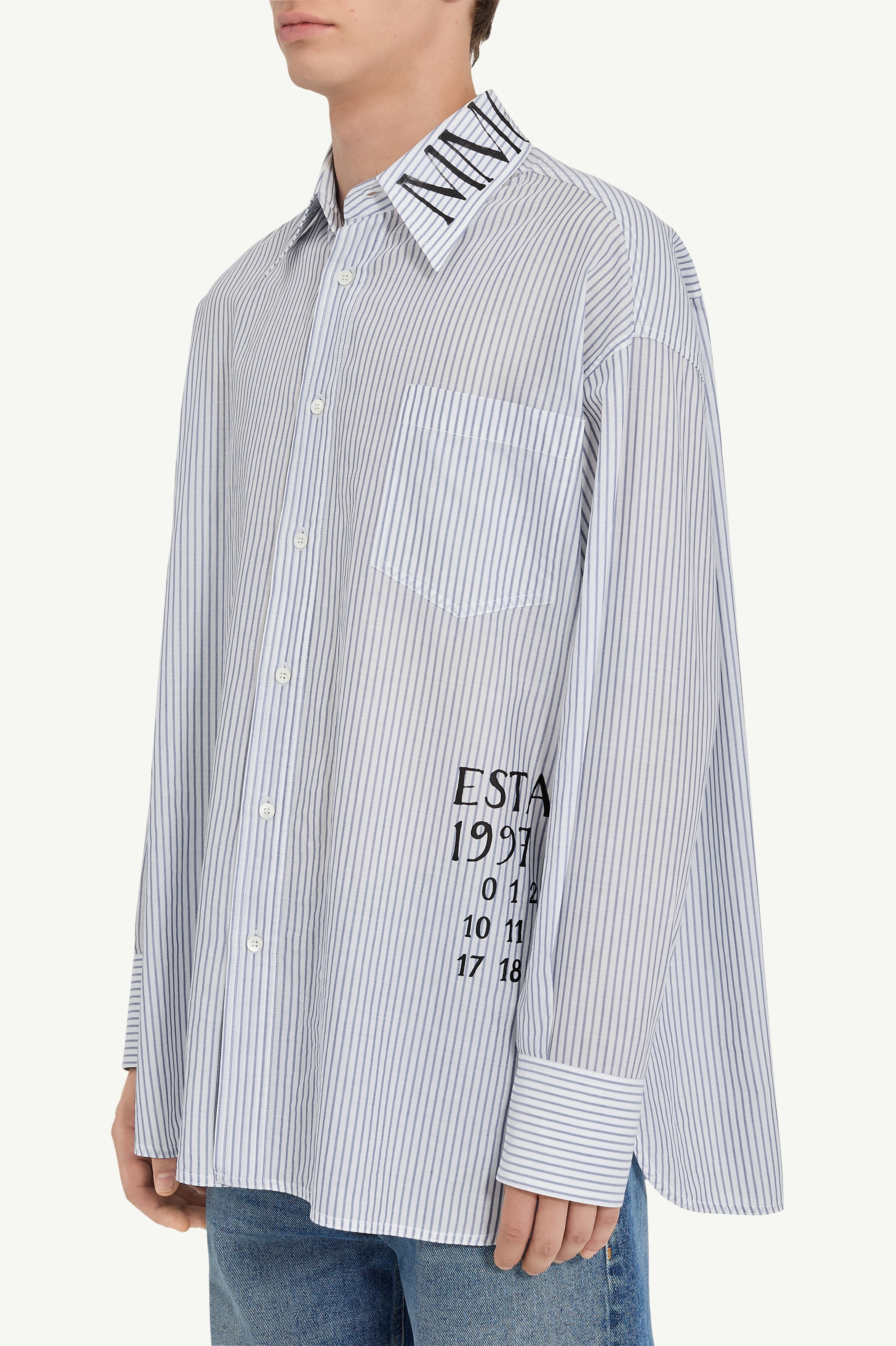 Asymmetric striped poplin shirt - 5