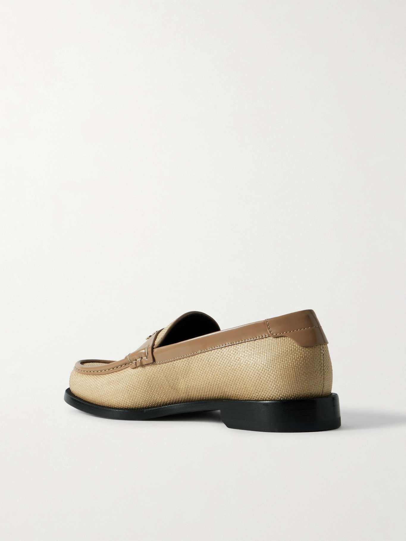 Leather-trimmed raffia loafers Beige - 3